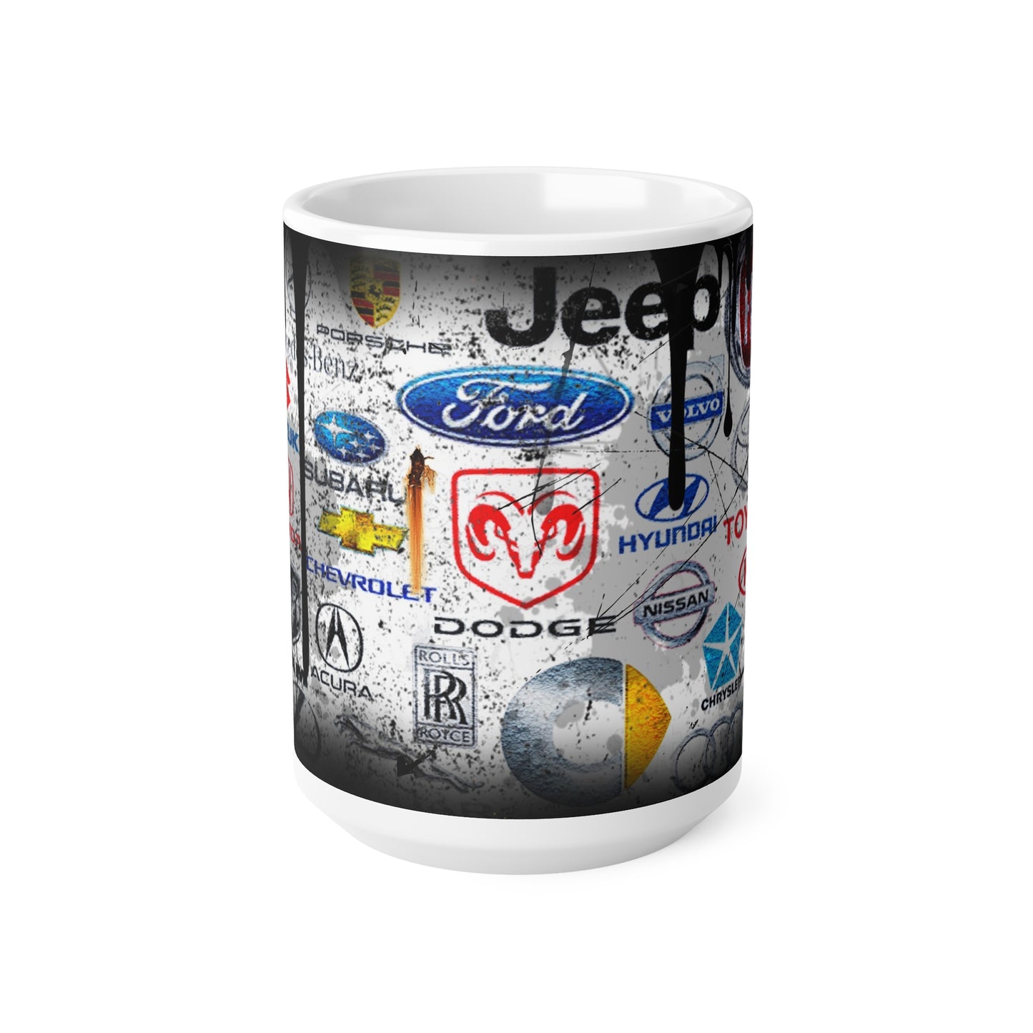 Car Enthusiast Ceramic Coffee Cups - 11oz & 15oz with Automotive Logos Design