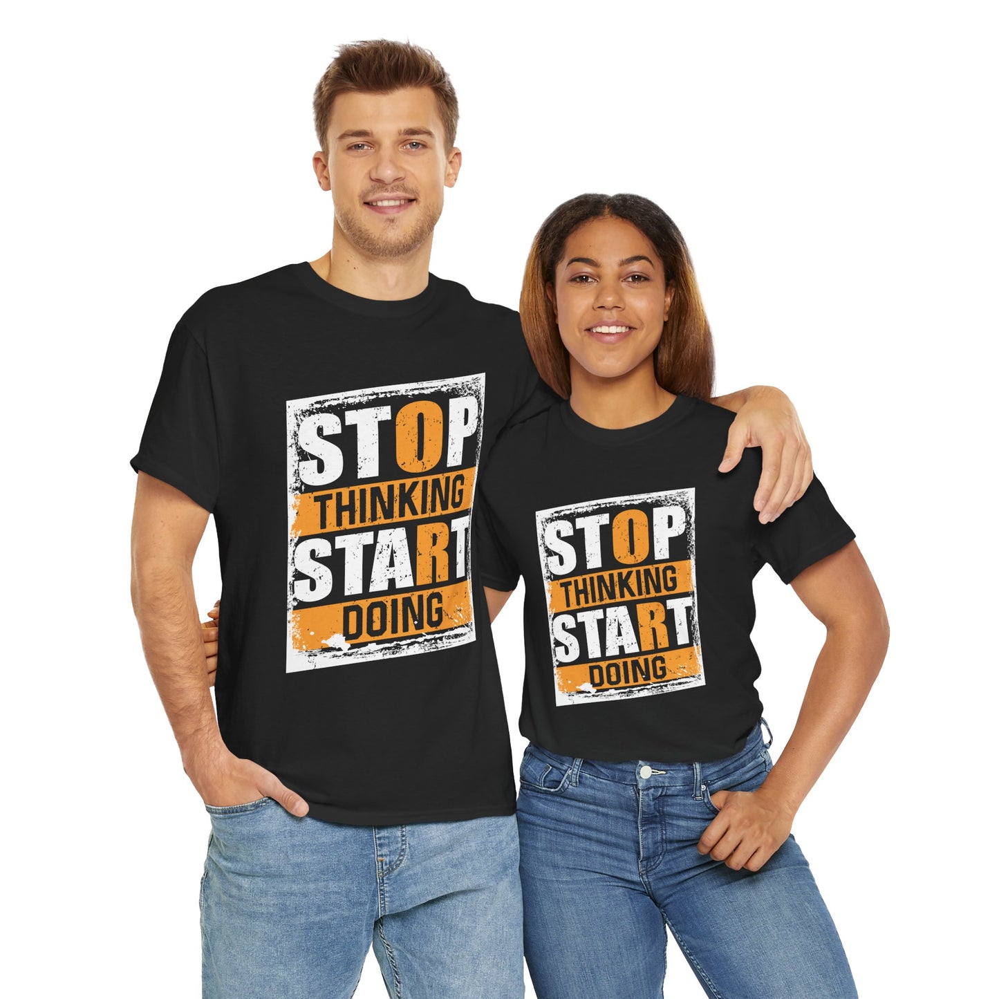 Motivational Unisex Heavy Cotton Tee - "Stop Thinking, Start Doing"