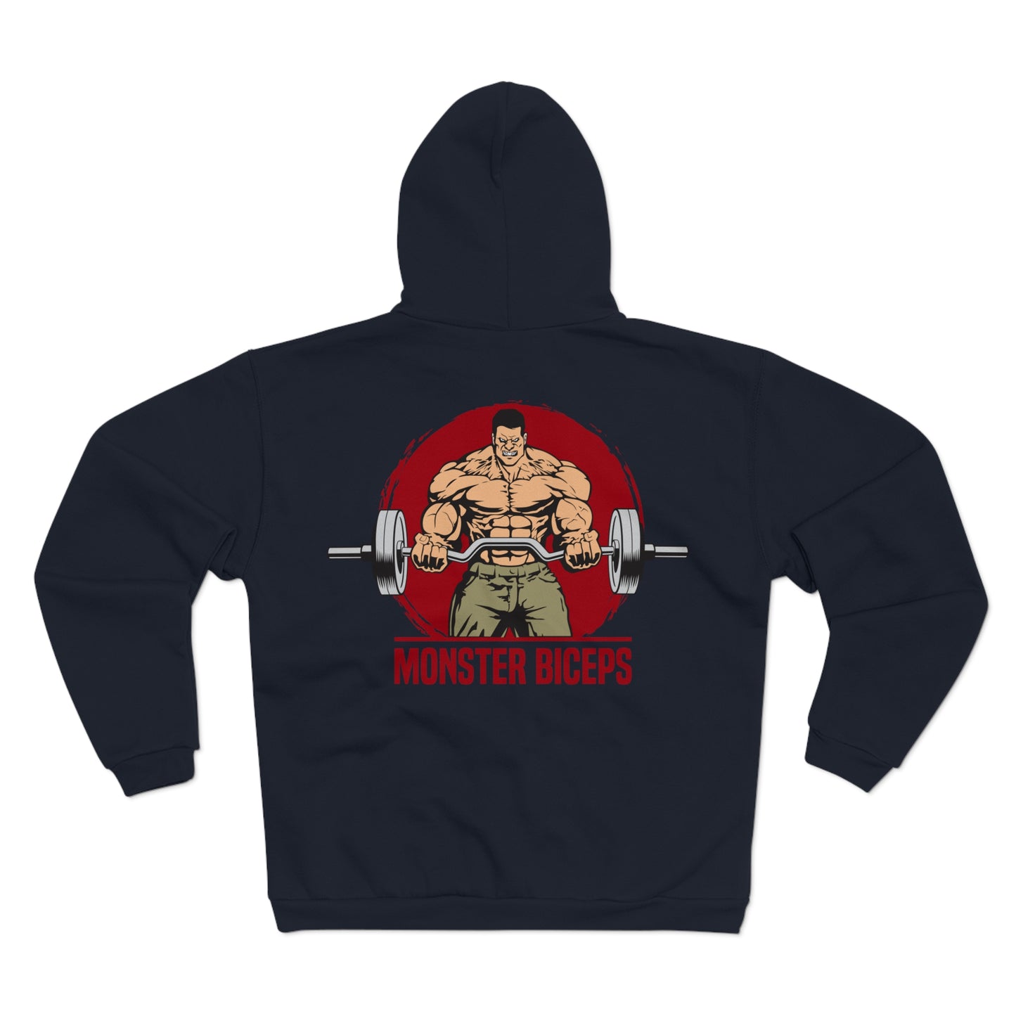 Fitness Motivation Unisex Hooded Zip Sweatshirt - 'Monster Biceps' Design