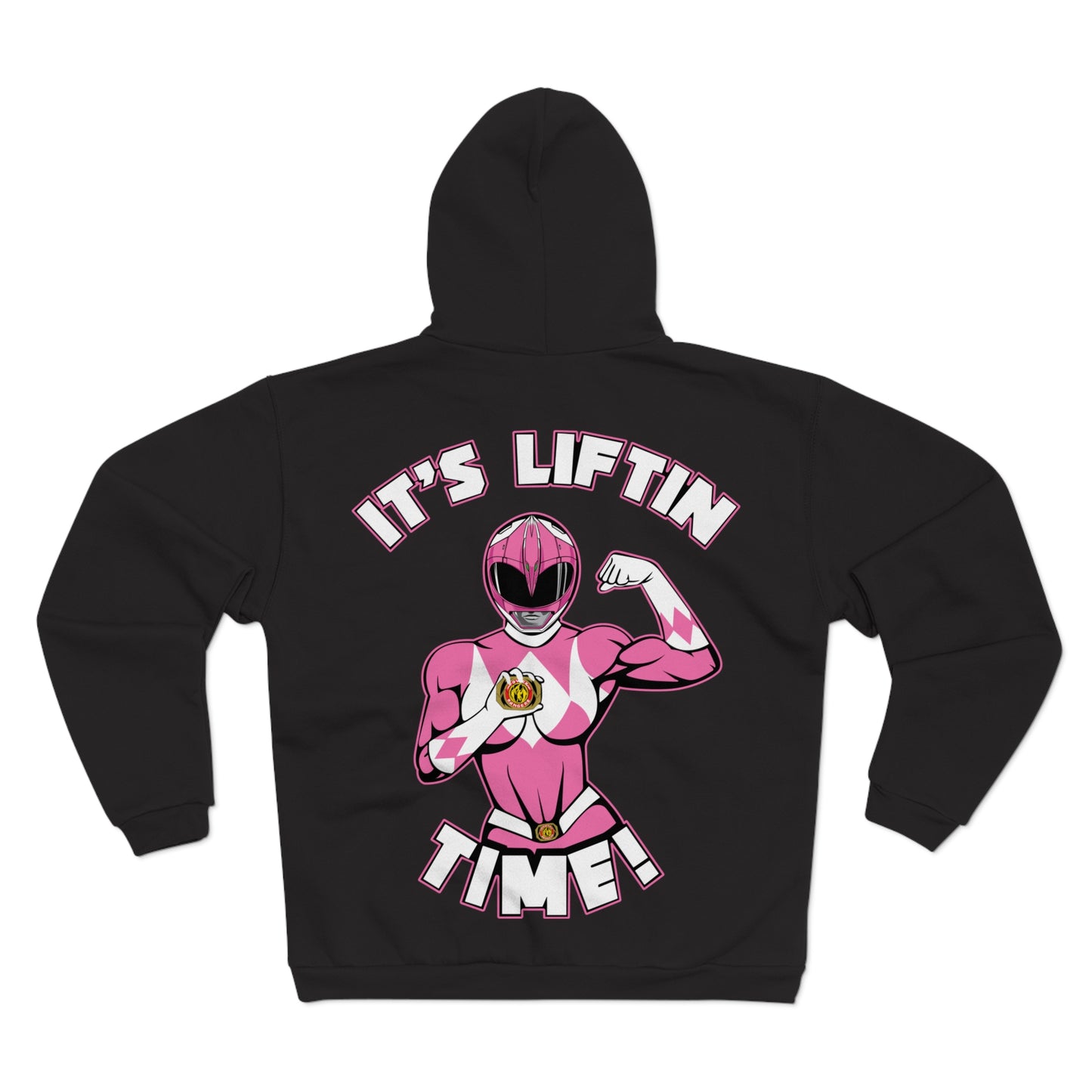 Powerful Pink Hero Unisex Hooded Zip Sweatshirt "It's Liftin' Time!"