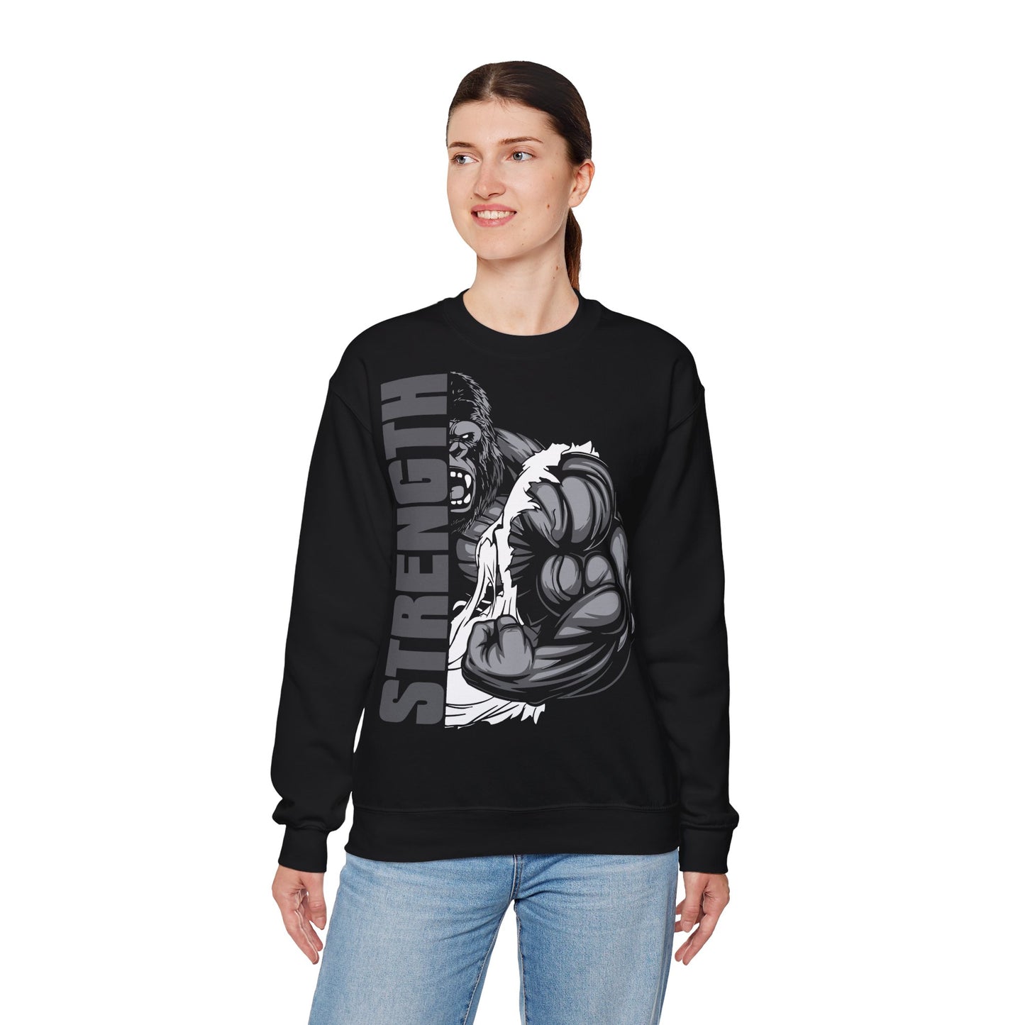 Strength Graphic Unisex Crewneck Sweatshirt - Casual & Motivational Wear Black