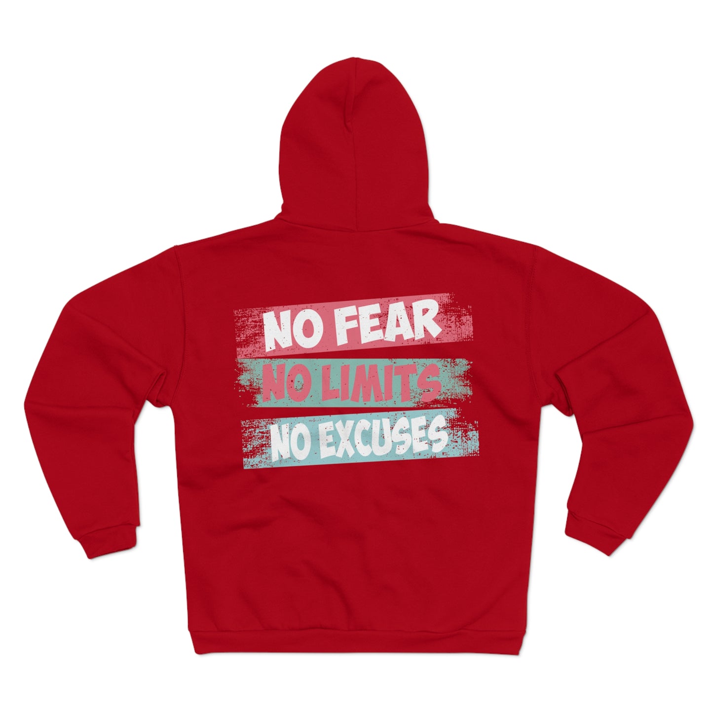 Motivational Unisex Hooded Zip Sweatshirt - No Fear, No Limits, No Excuses
