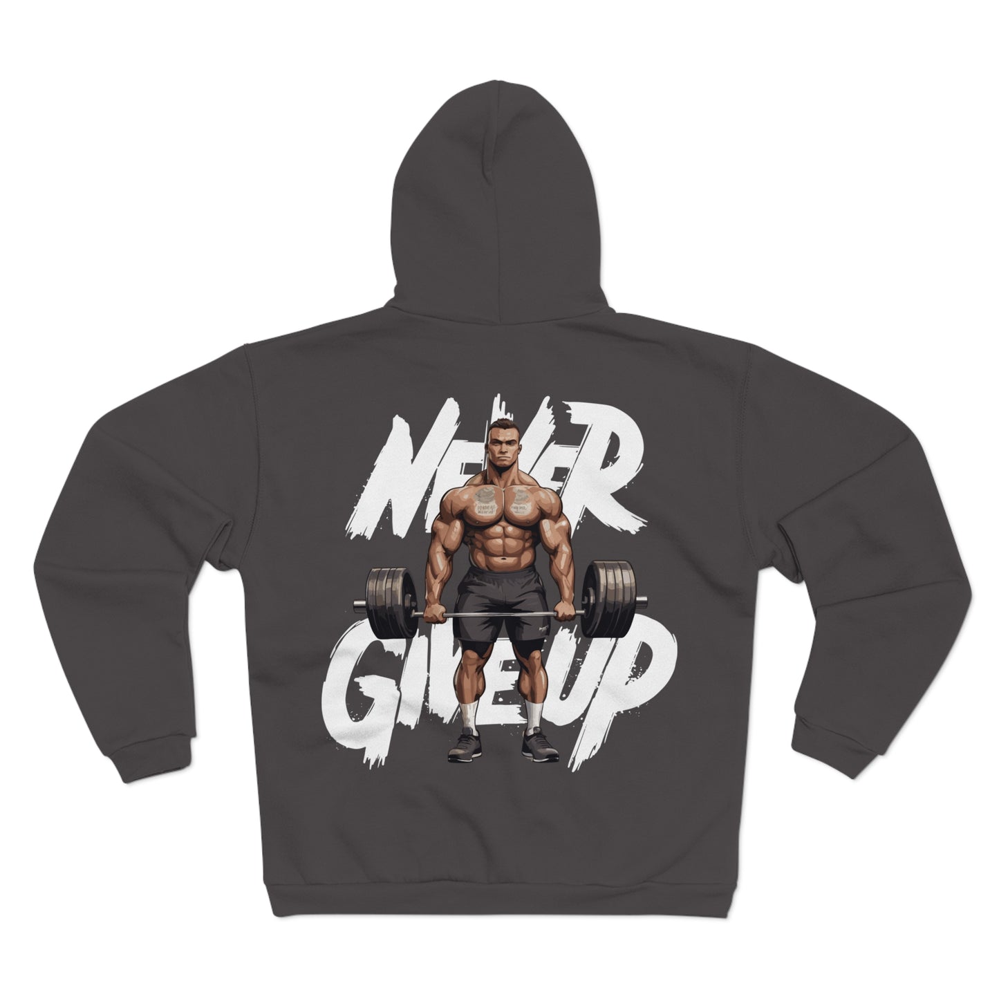 Unisex Hooded Zip Sweatshirt - 'Never Give Up' Fitness Motivation