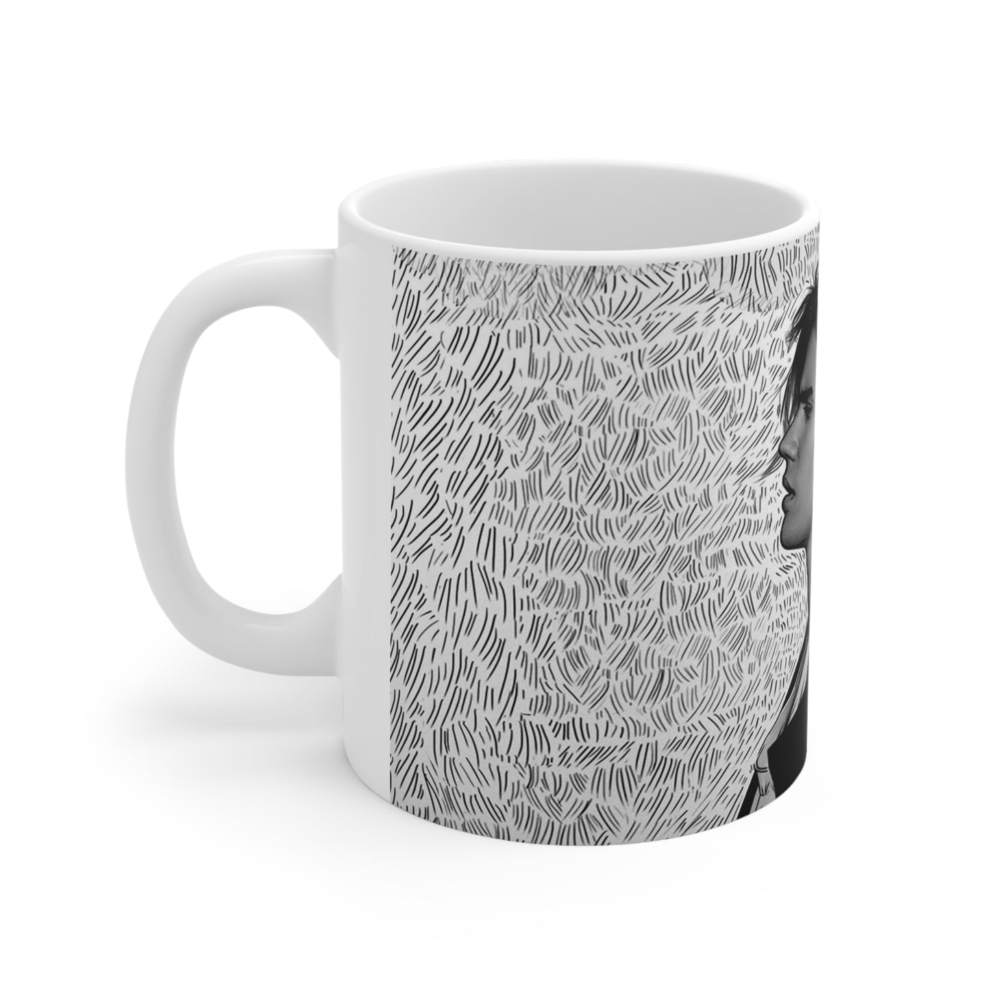 Stylish Ceramic Coffee Cup with Minimalist Black & White Design - 11oz & 15oz Sizes