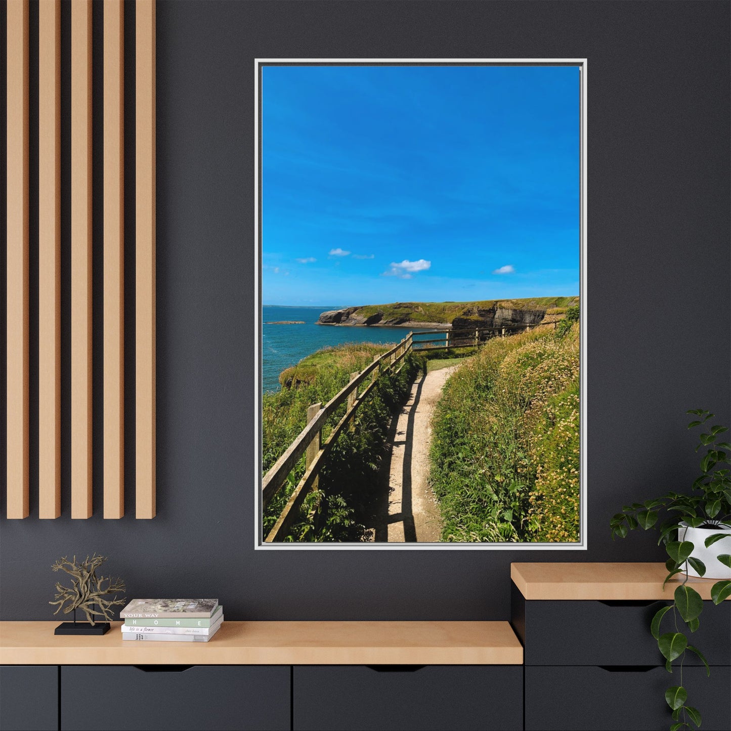 Cliff Trail Ballybunion Matte Canvas, Framed (Multi-color)
