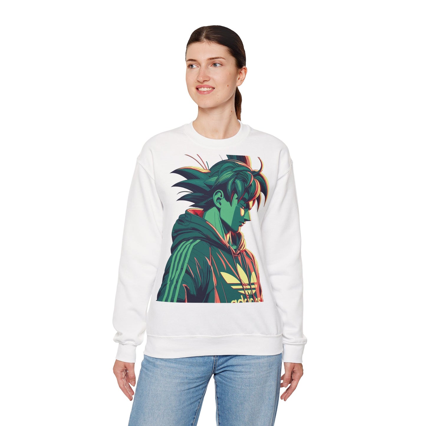 Anime-Inspired Unisex Crewneck Sweatshirt - Trendy Green Character Design
