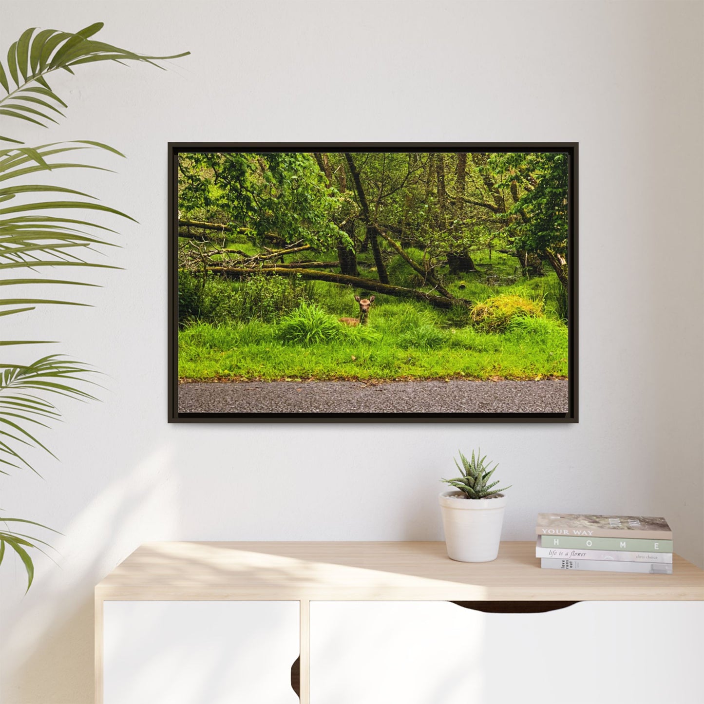 Deer in Ditch Matte Canvas, Framed (Multi-color)