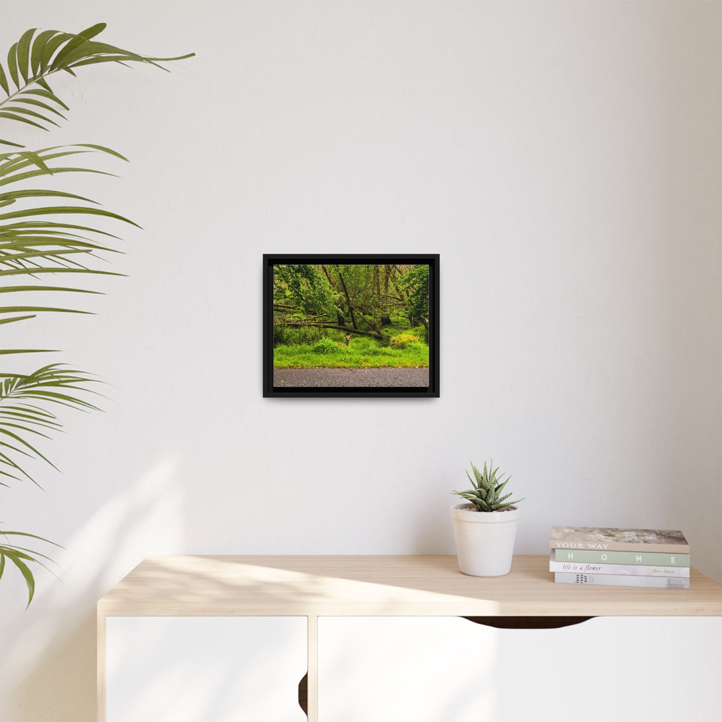 Deer in Ditch Matte Canvas, Framed (Multi-color)
