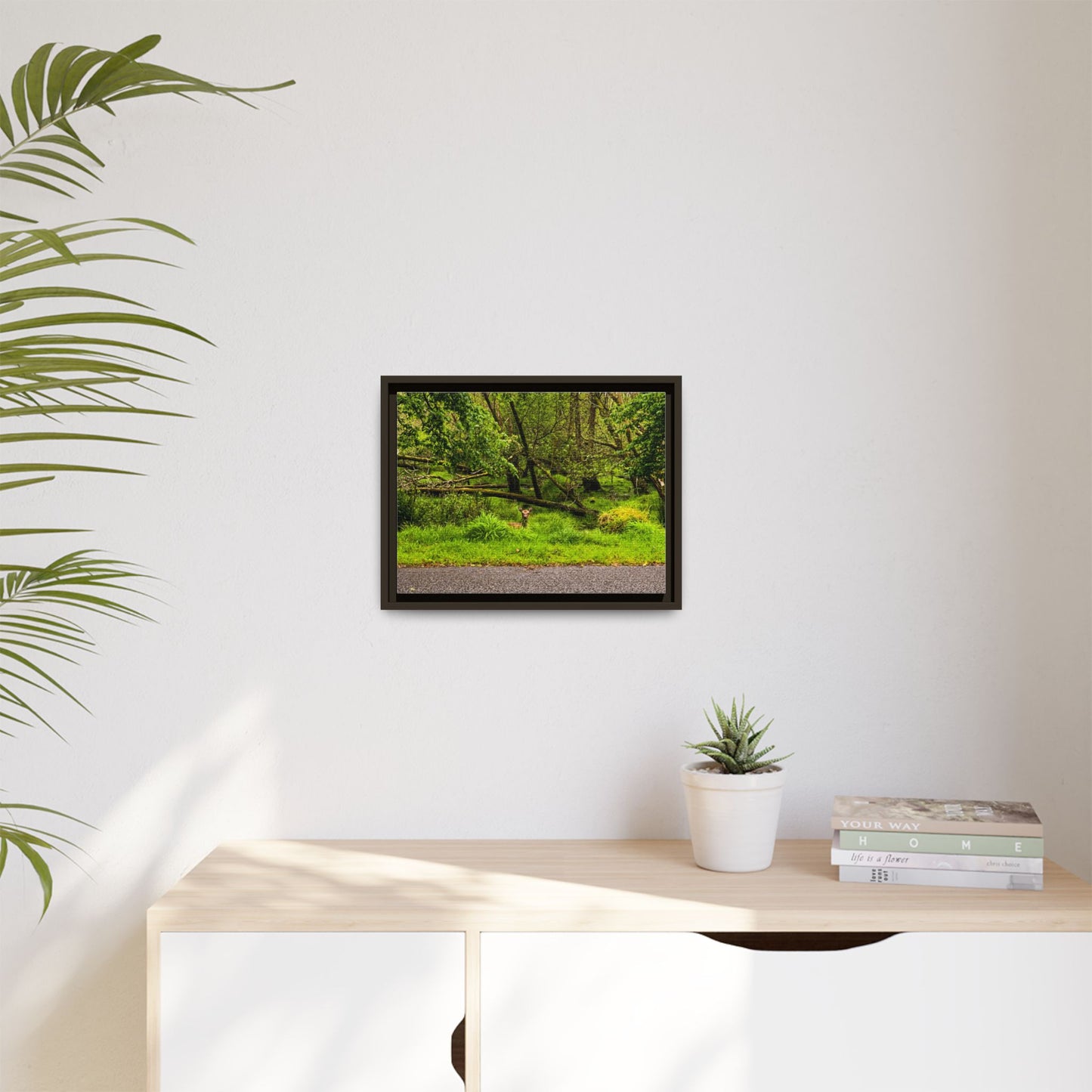 Deer in Ditch Matte Canvas, Framed (Multi-color)