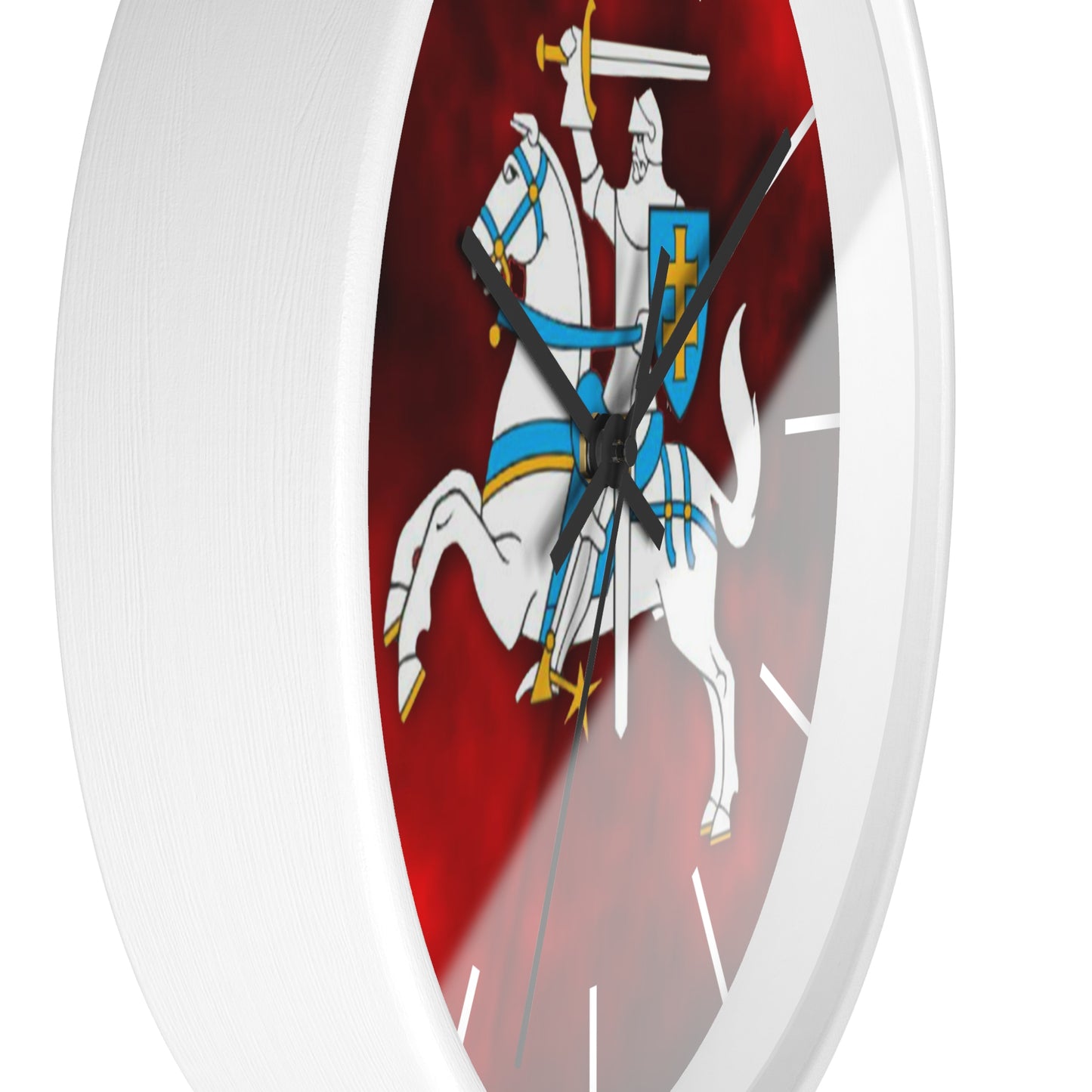 Knight-Themed Vytis Wall Clock with Bold Red Background - Perfect for Home Decor or Gifts