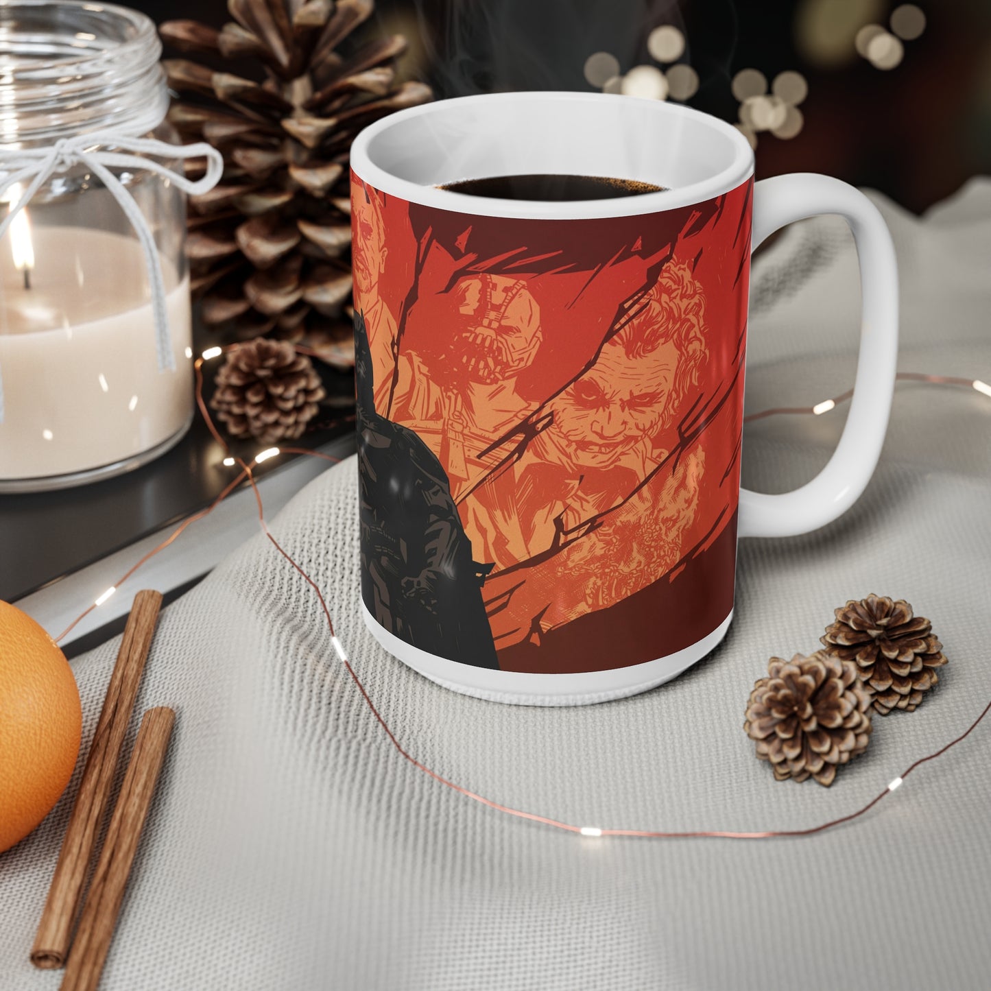 Heroic Ceramic Coffee Cups - 11oz & 15oz, Batman-Inspired Design for Coffee Lovers