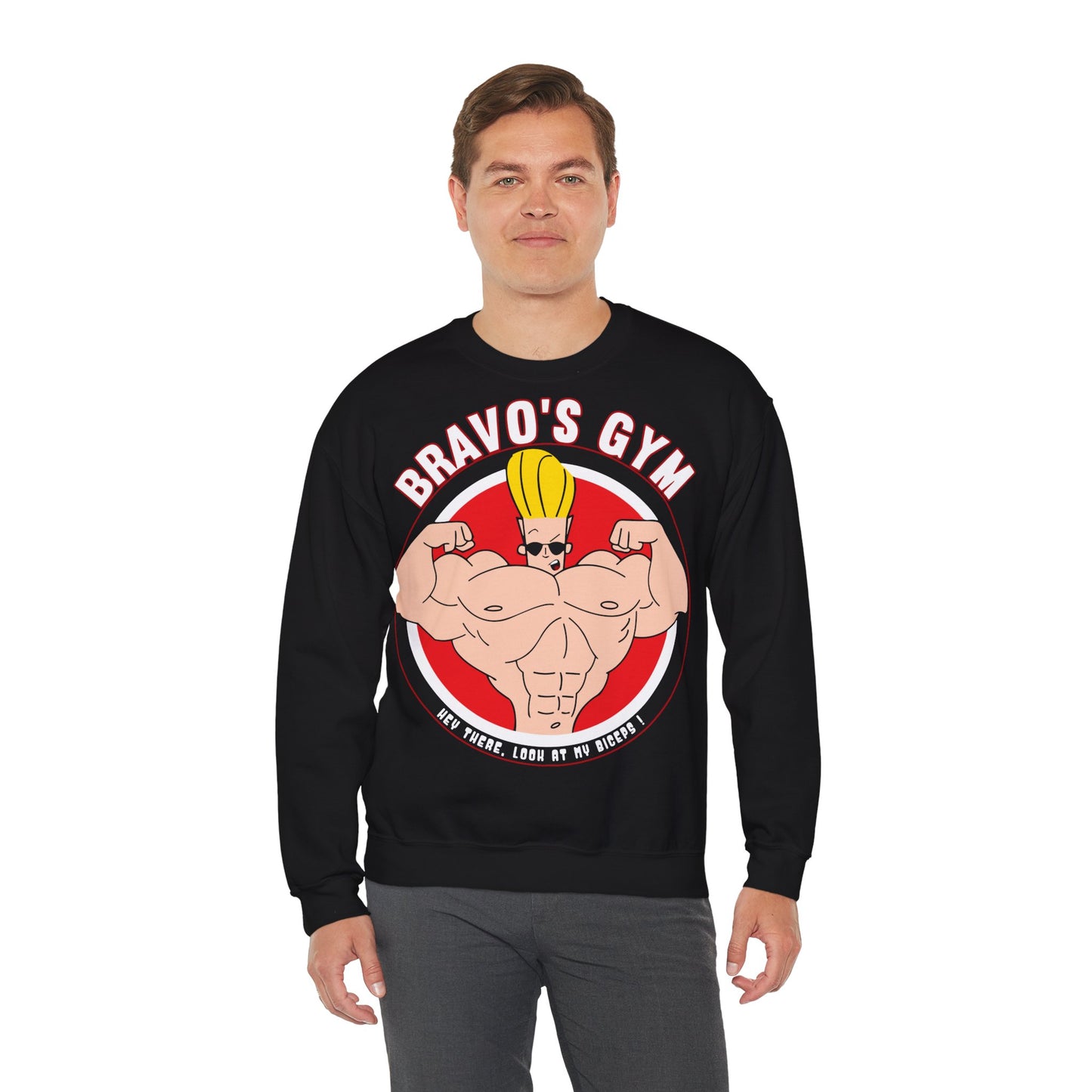 Bravo's Gym Cartoon Crewneck Sweatshirt - Unisex Fitness Apparel Black