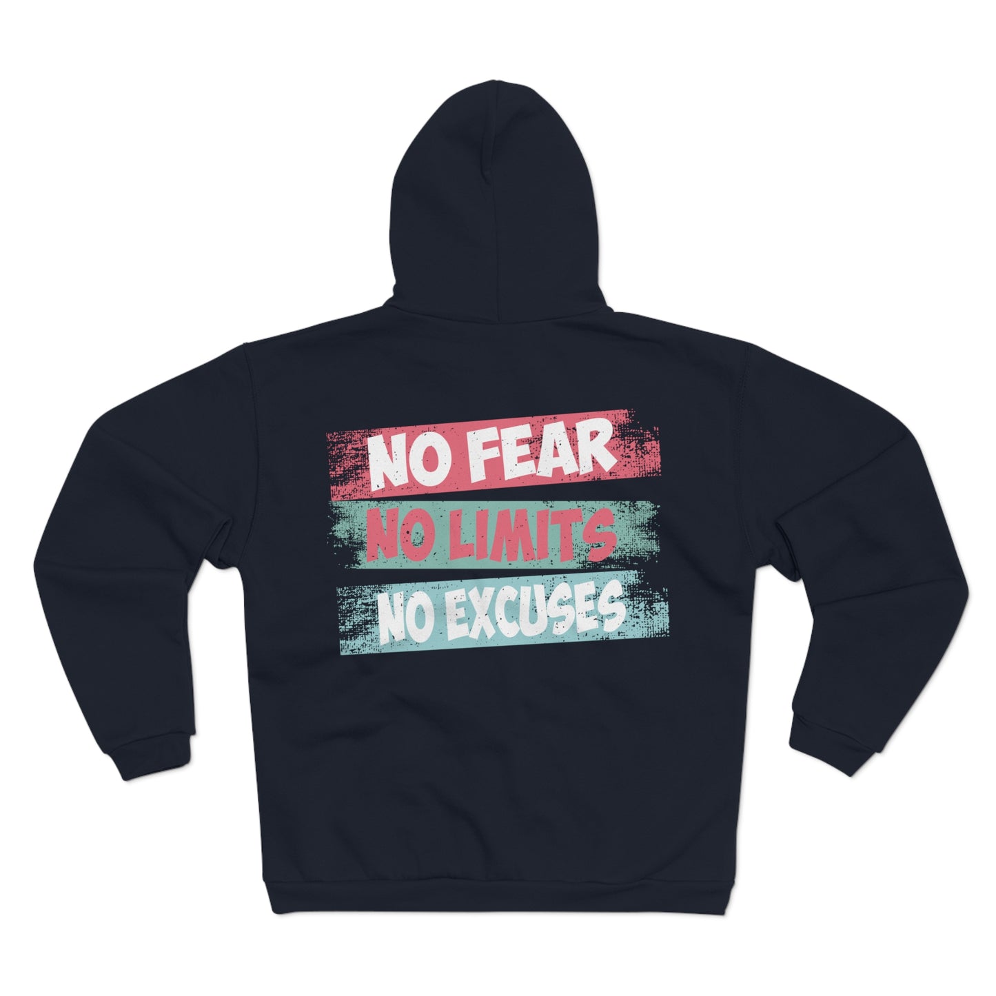 Motivational Unisex Hooded Zip Sweatshirt - No Fear, No Limits, No Excuses
