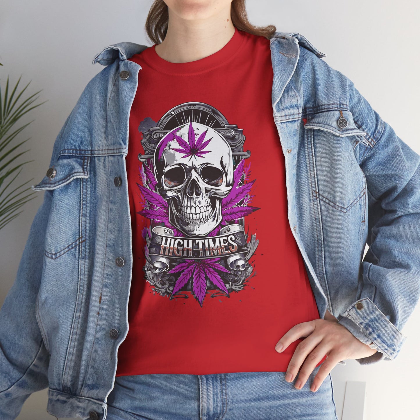 Skull & Purple Cannabis Leaf Tee - "High Times" Graphic T-Shirt