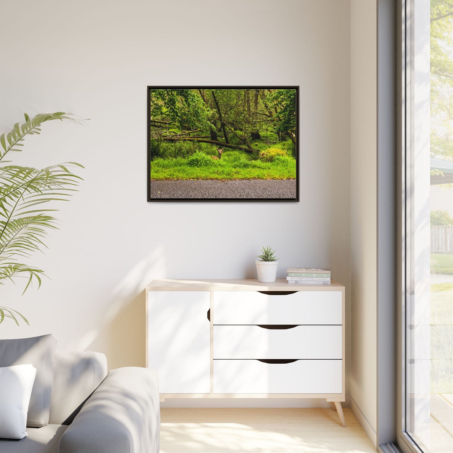 Deer in Ditch Matte Canvas, Framed (Multi-color)