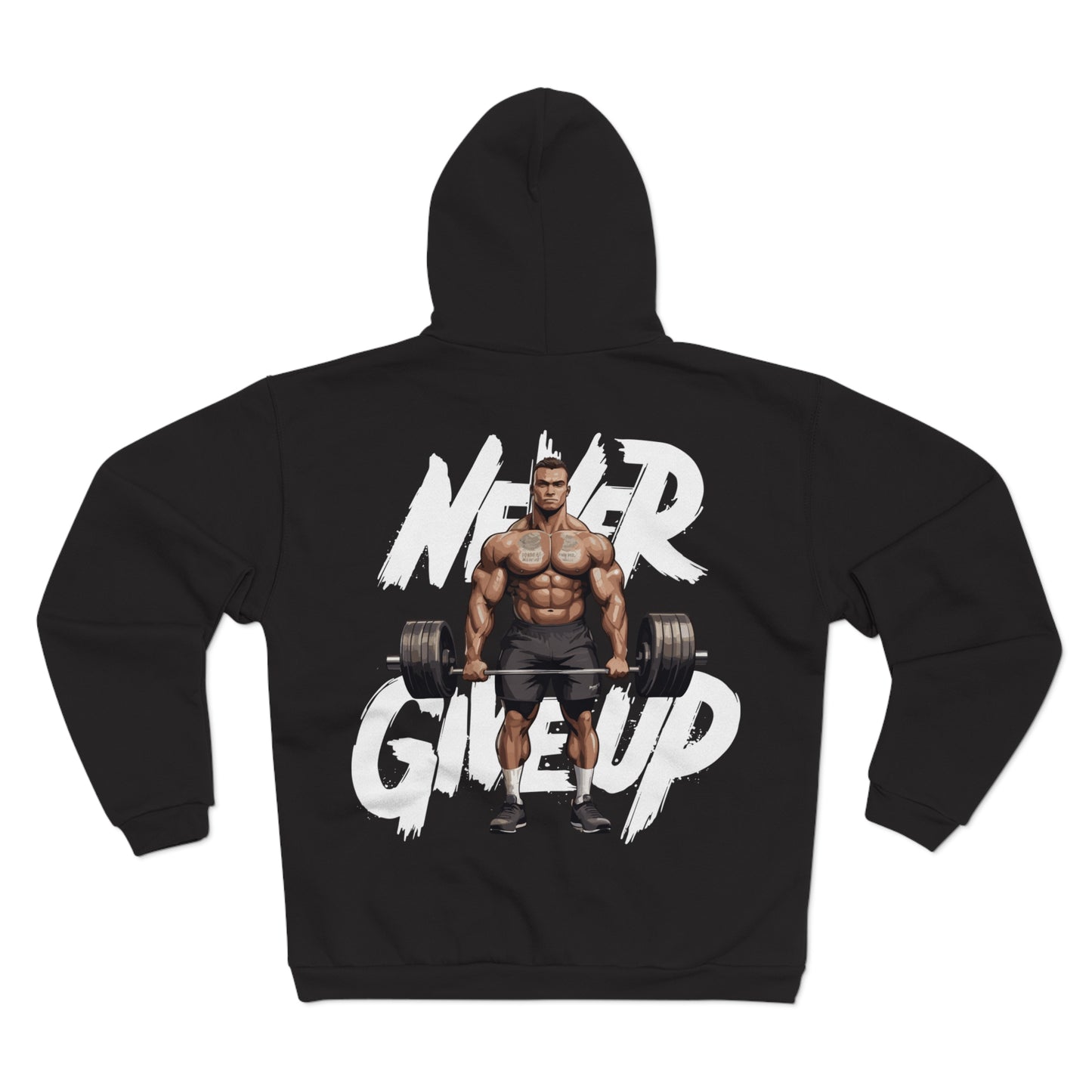 Unisex Hooded Zip Sweatshirt - 'Never Give Up' Fitness Motivation