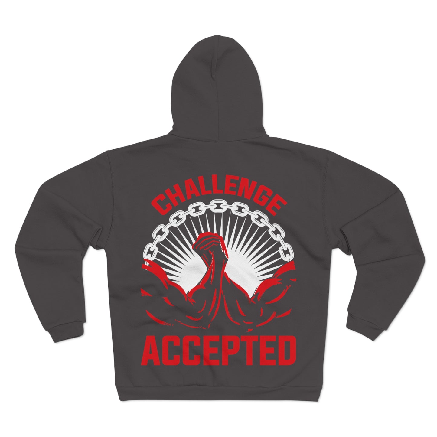 Motivational Unisex Hooded Zip Sweatshirt - 'Challenge Accepted' Fitness Hoodie