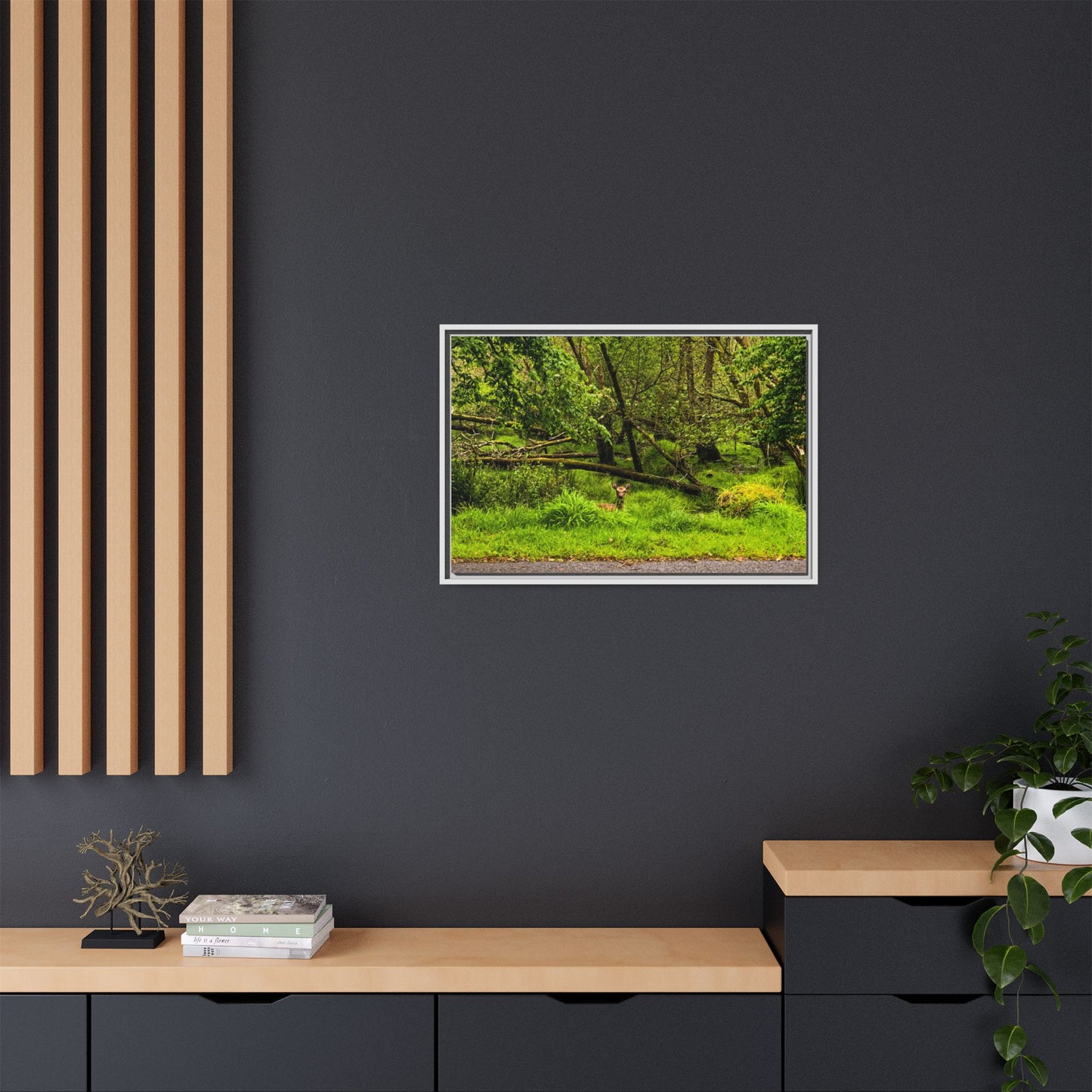 Deer in Ditch Matte Canvas, Framed (Multi-color)