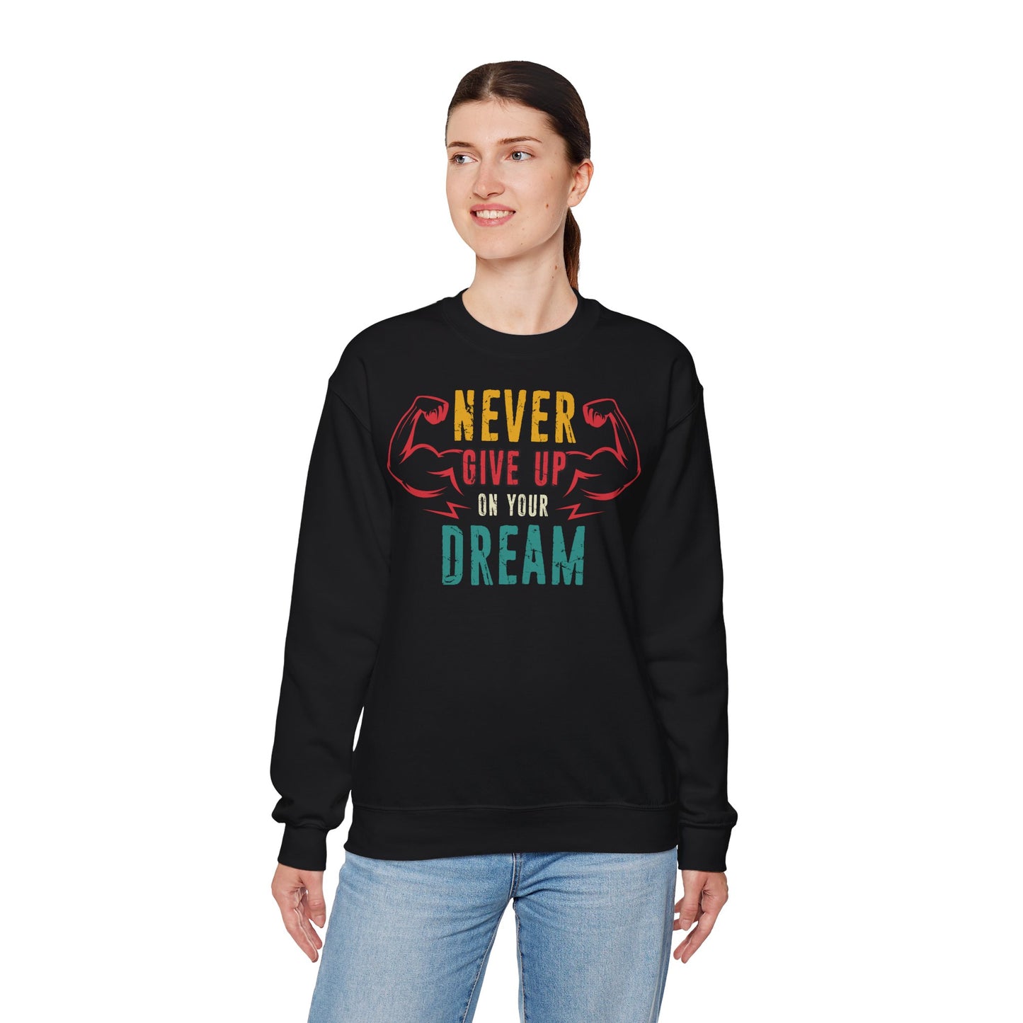 Motivational Unisex Heavy Blend™ Crewneck Sweatshirt - "Never Give Up on Your Dream" Regular