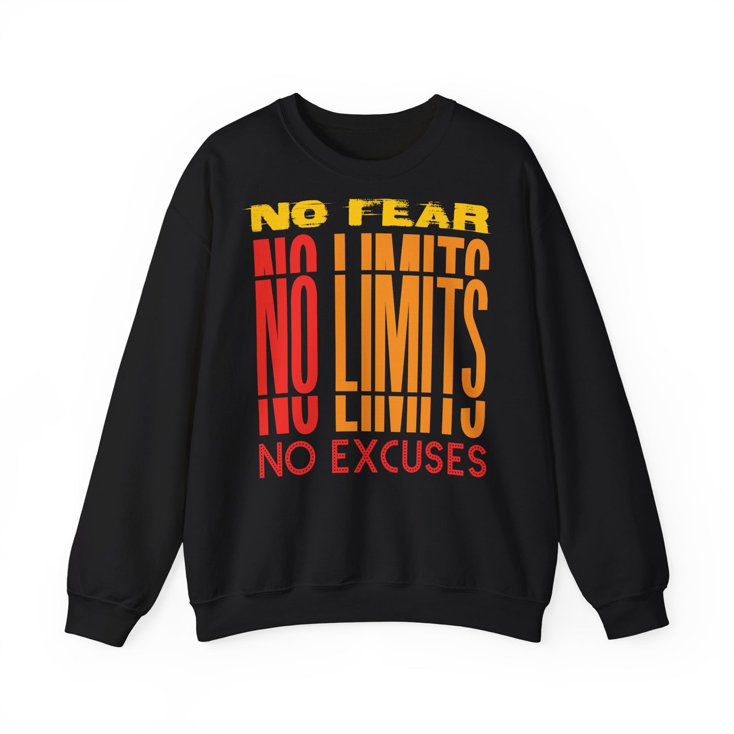 Motivational Crewneck Sweatshirt - No Fear, No Limits, No Excuses - Unisex Heavy Blend