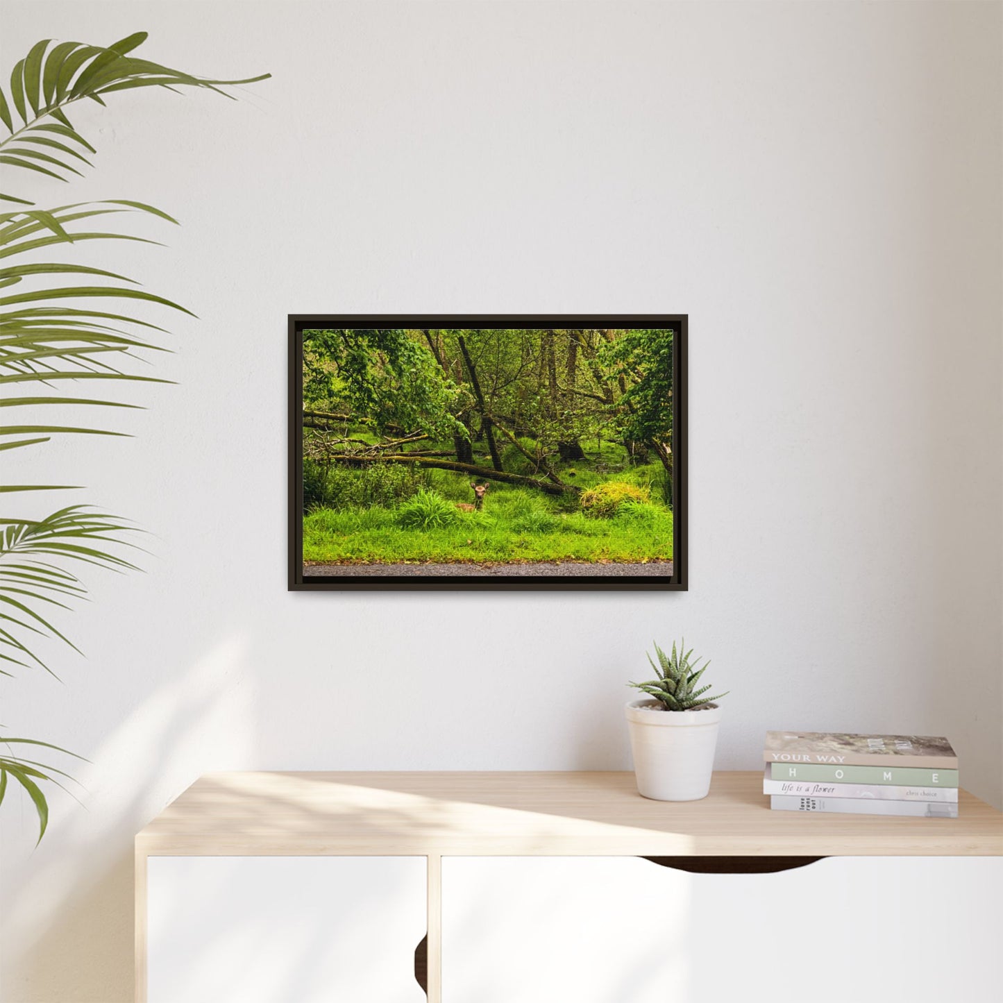 Deer in Ditch Matte Canvas, Framed (Multi-color)