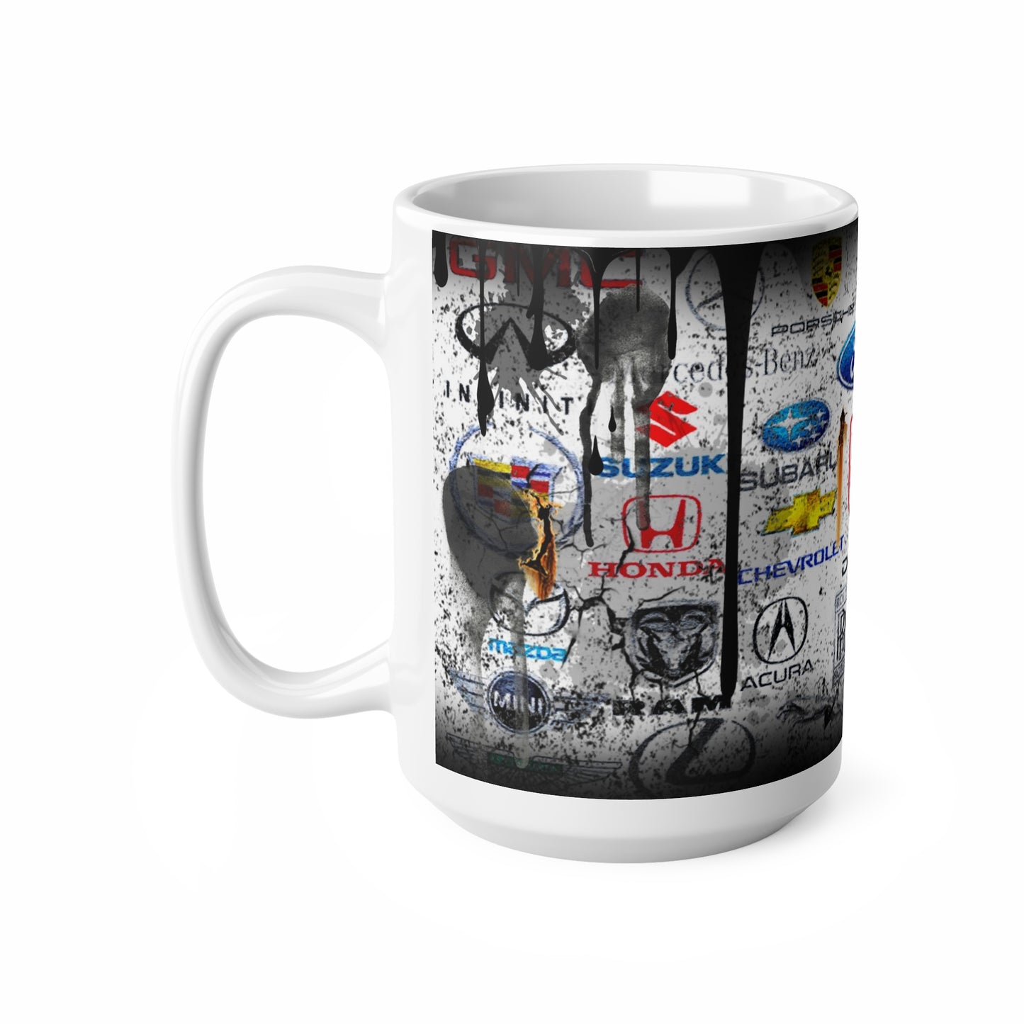 Car Enthusiast Ceramic Coffee Cups - 11oz & 15oz with Automotive Logos Design