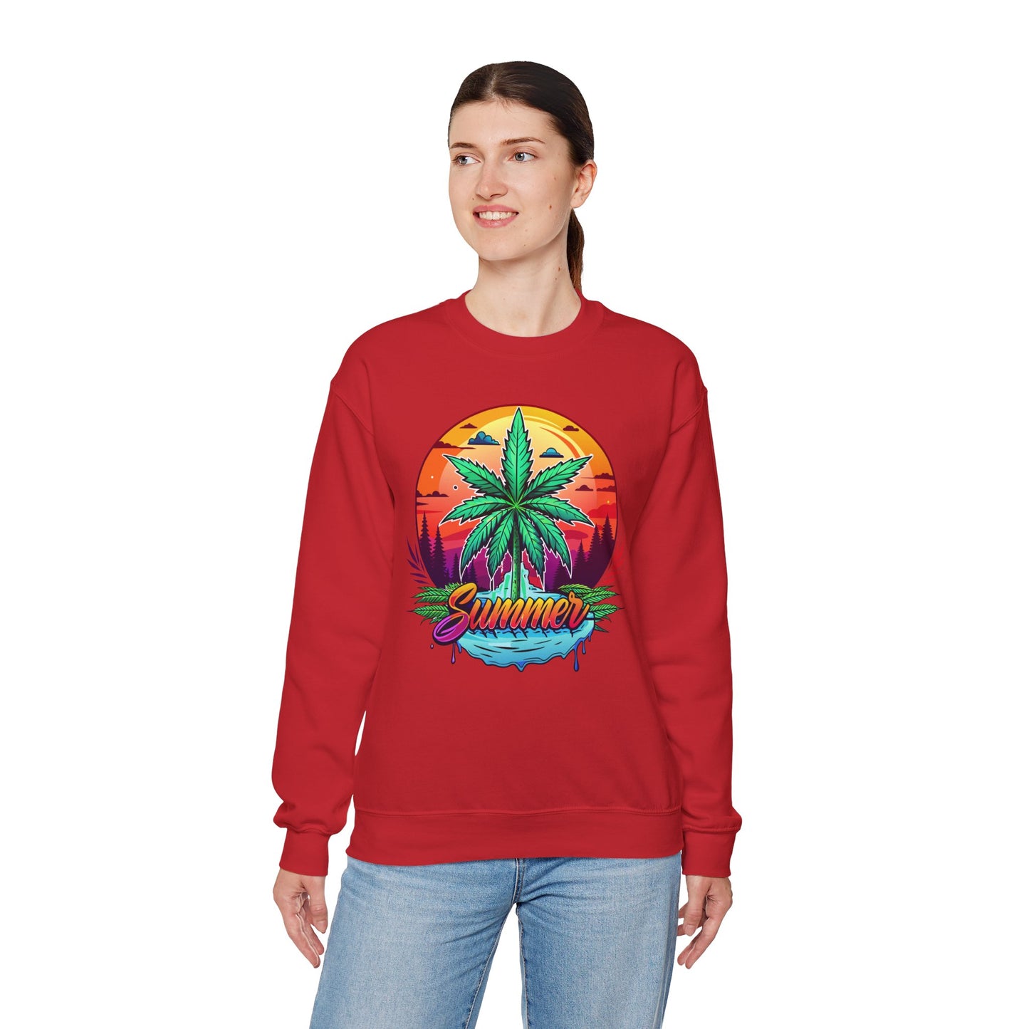 Summer Cannabis Leaf Swaetshirt – Retro Tropical Sunset