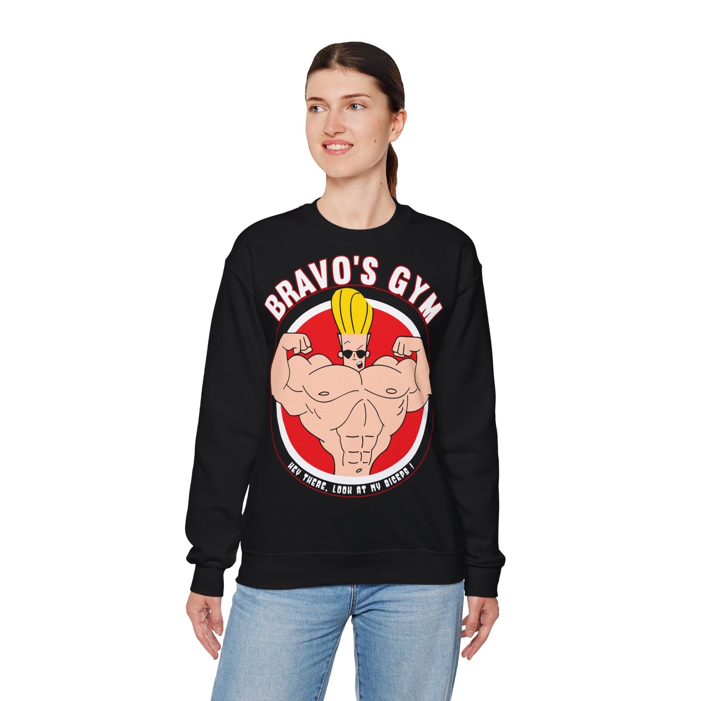 Bravo's Gym Cartoon Crewneck Sweatshirt - Unisex Fitness Apparel Black