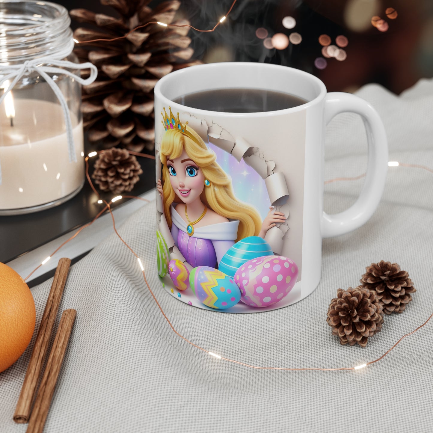 Princess Easter Ceramic Coffee Cup - 11oz & 15oz, Whimsical Design for Spring Celebrations