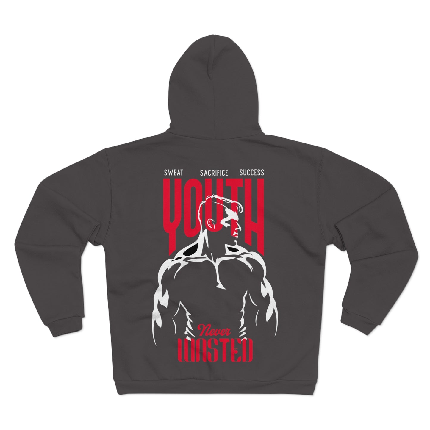 Youth Never Wasted Unisex Hooded Zip Sweatshirt - Motivational Fitness Apparel