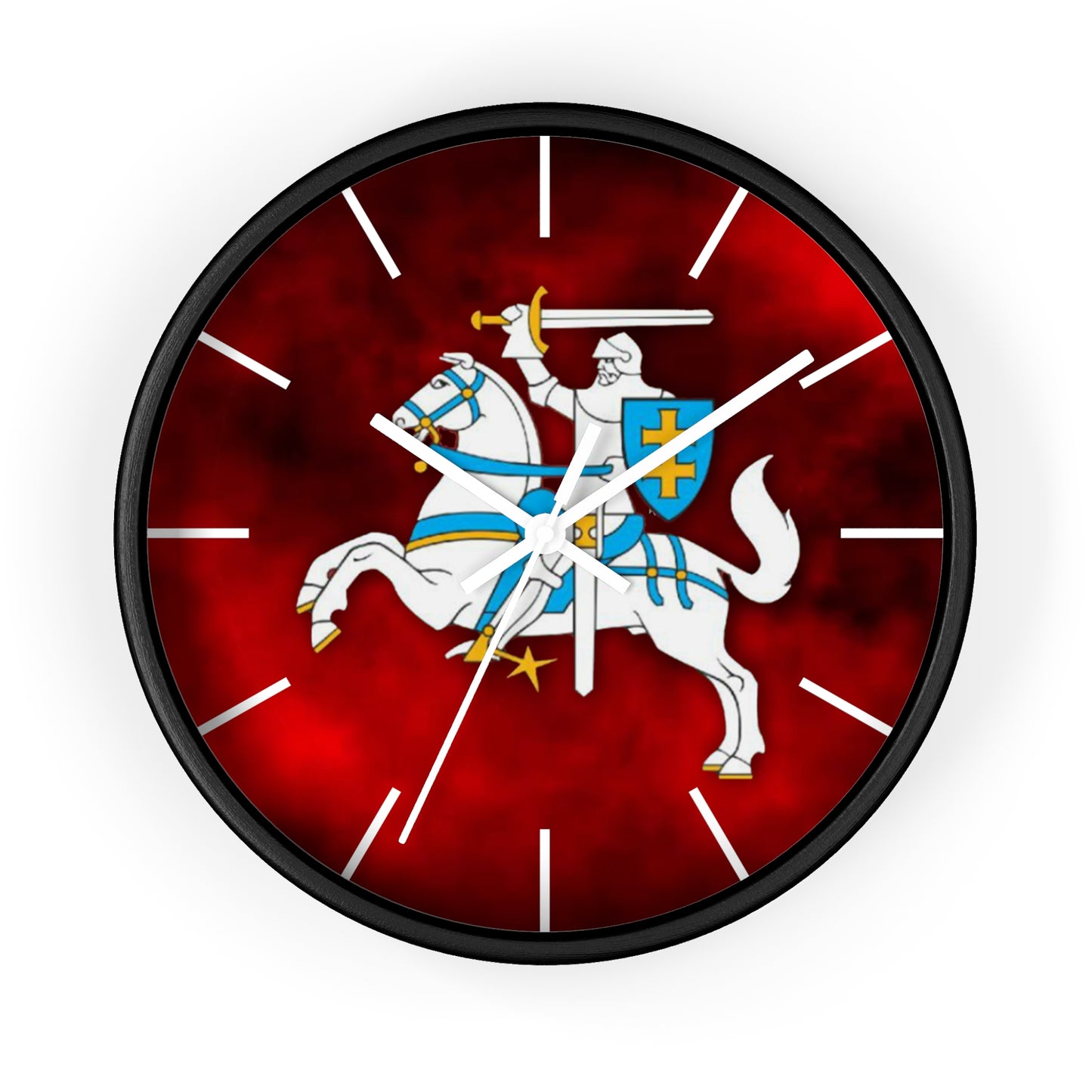 Knight-Themed Vytis Wall Clock with Bold Red Background - Perfect for Home Decor or Gifts