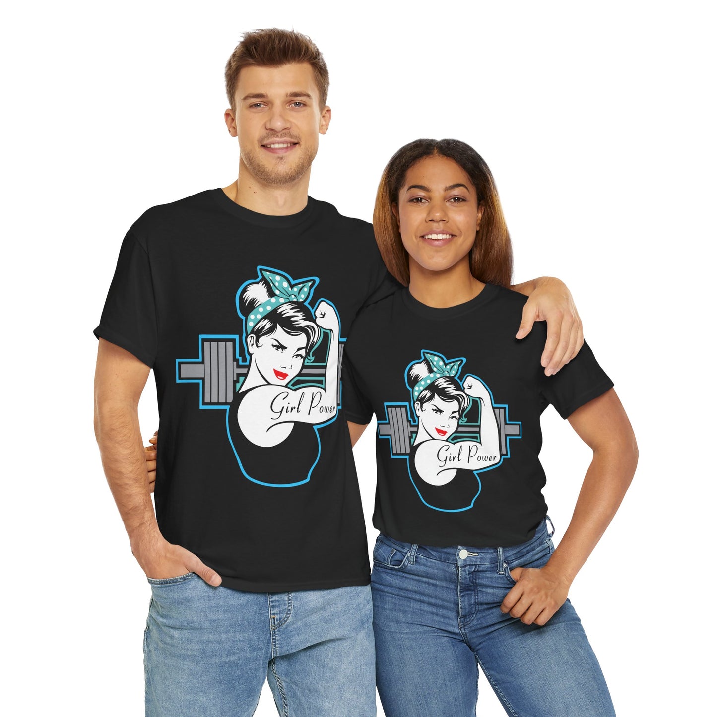 Empowered Women Heavy Cotton Tee - 'Girl Power' Fitness Shirt Black