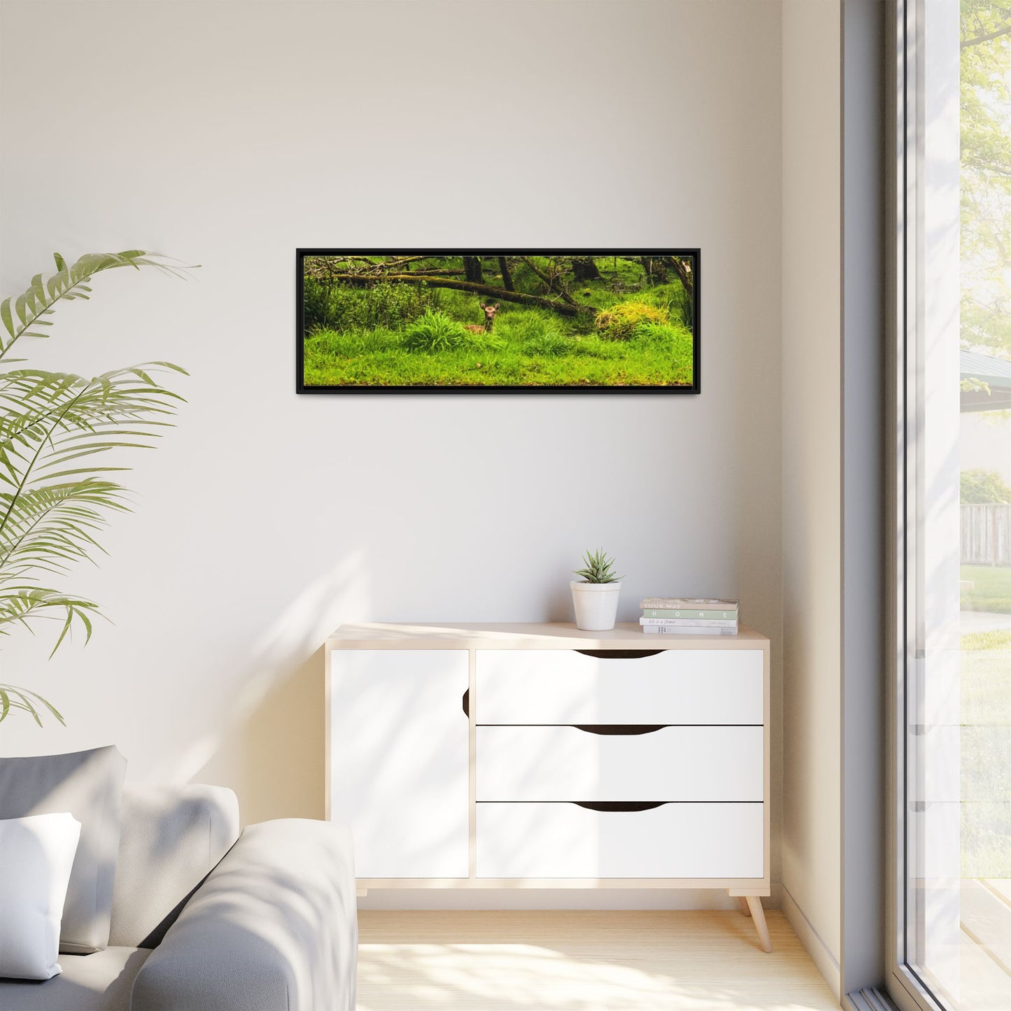 Deer in Ditch Matte Canvas, Framed (Multi-color)