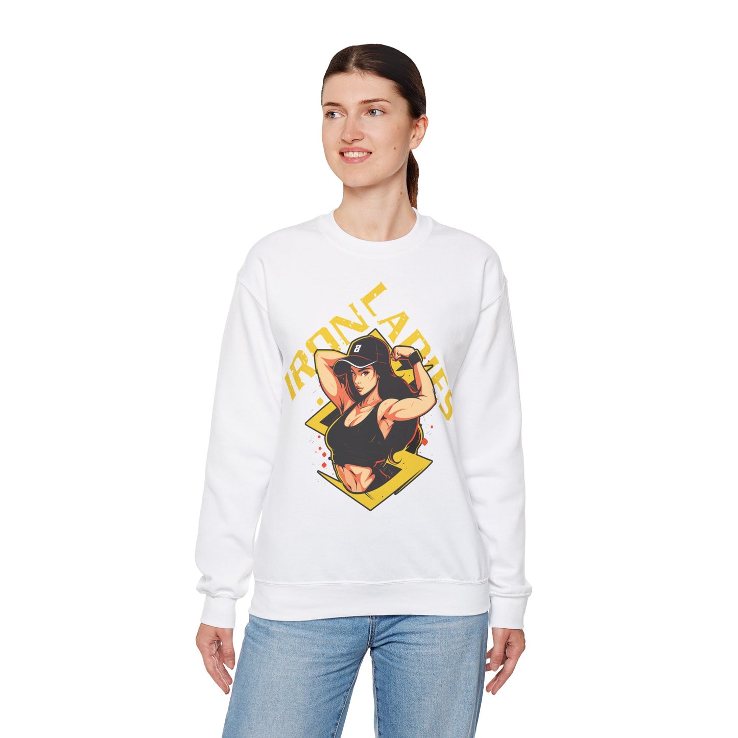 Unisex Heavy Blend™ Crewneck Sweatshirt - Iron Ladies Inspirational Design for Fitness Enthusiasts