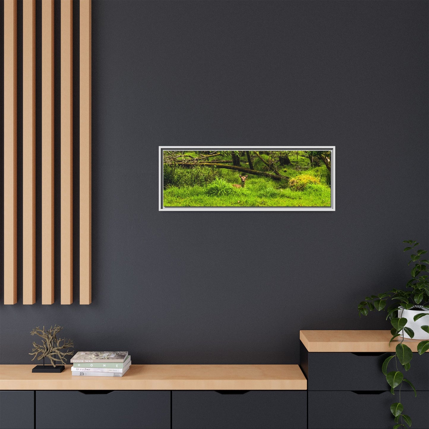 Deer in Ditch Matte Canvas, Framed (Multi-color)