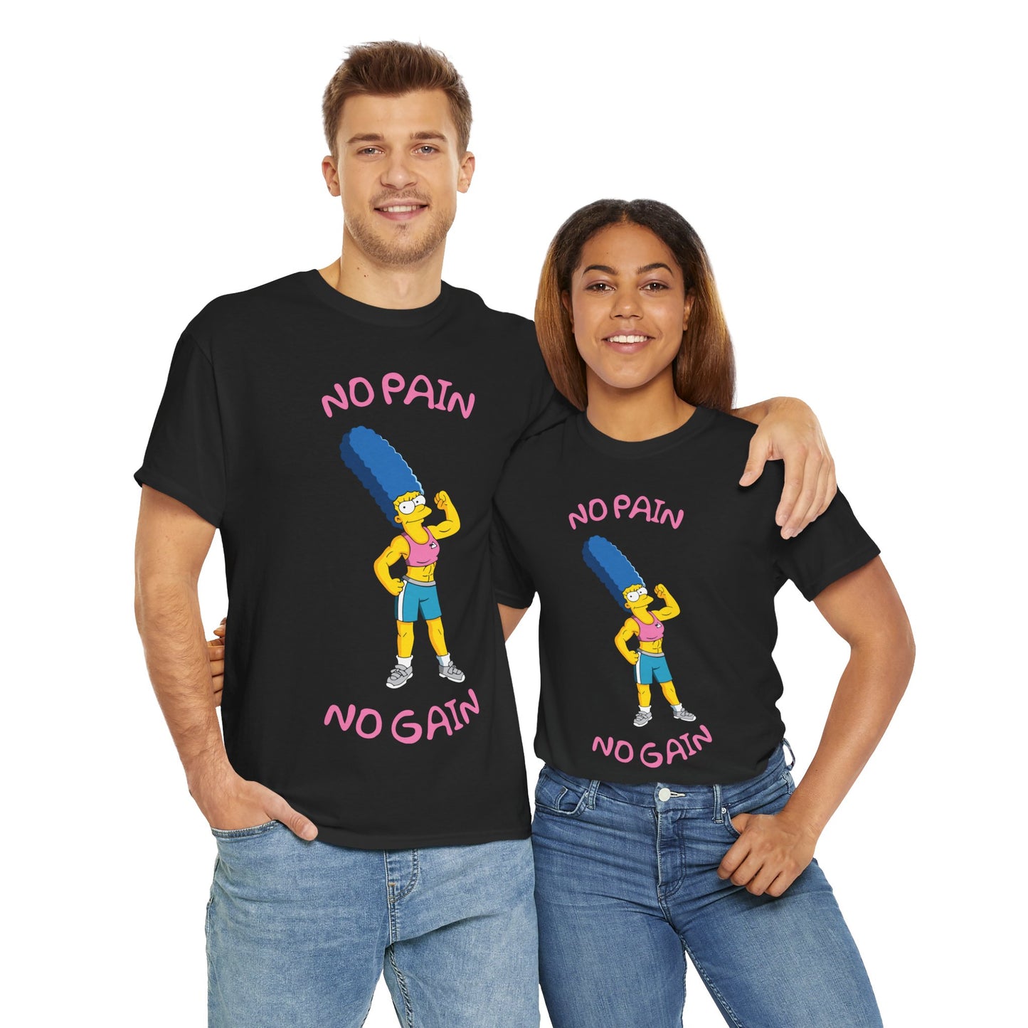 Marge No Pain No Gain Black Unisex Heavy Cotton Tee