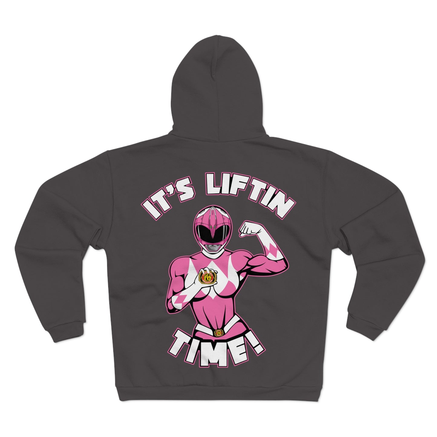 Powerful Pink Hero Unisex Hooded Zip Sweatshirt "It's Liftin' Time!"