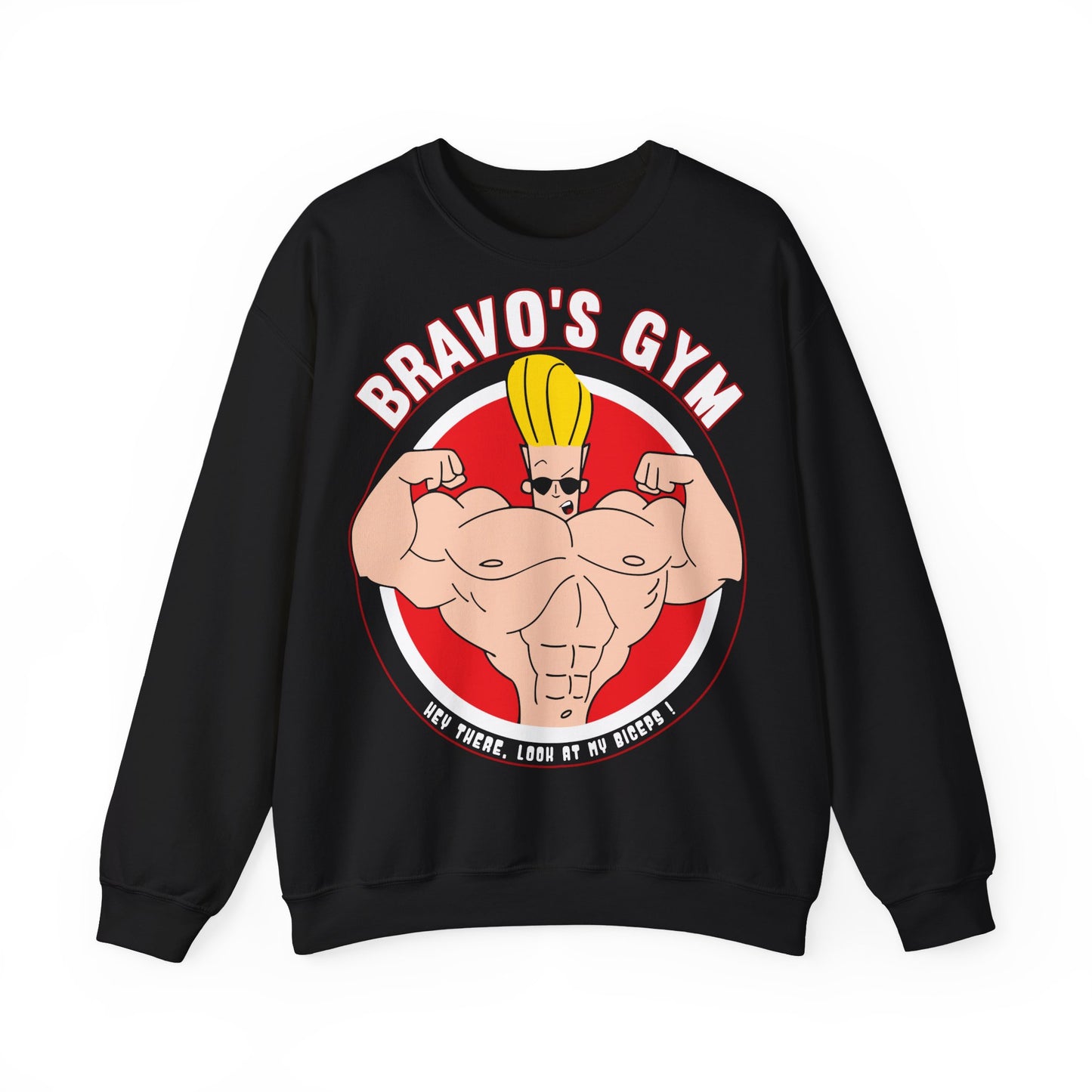 Bravo's Gym Cartoon Crewneck Sweatshirt - Unisex Fitness Apparel Black