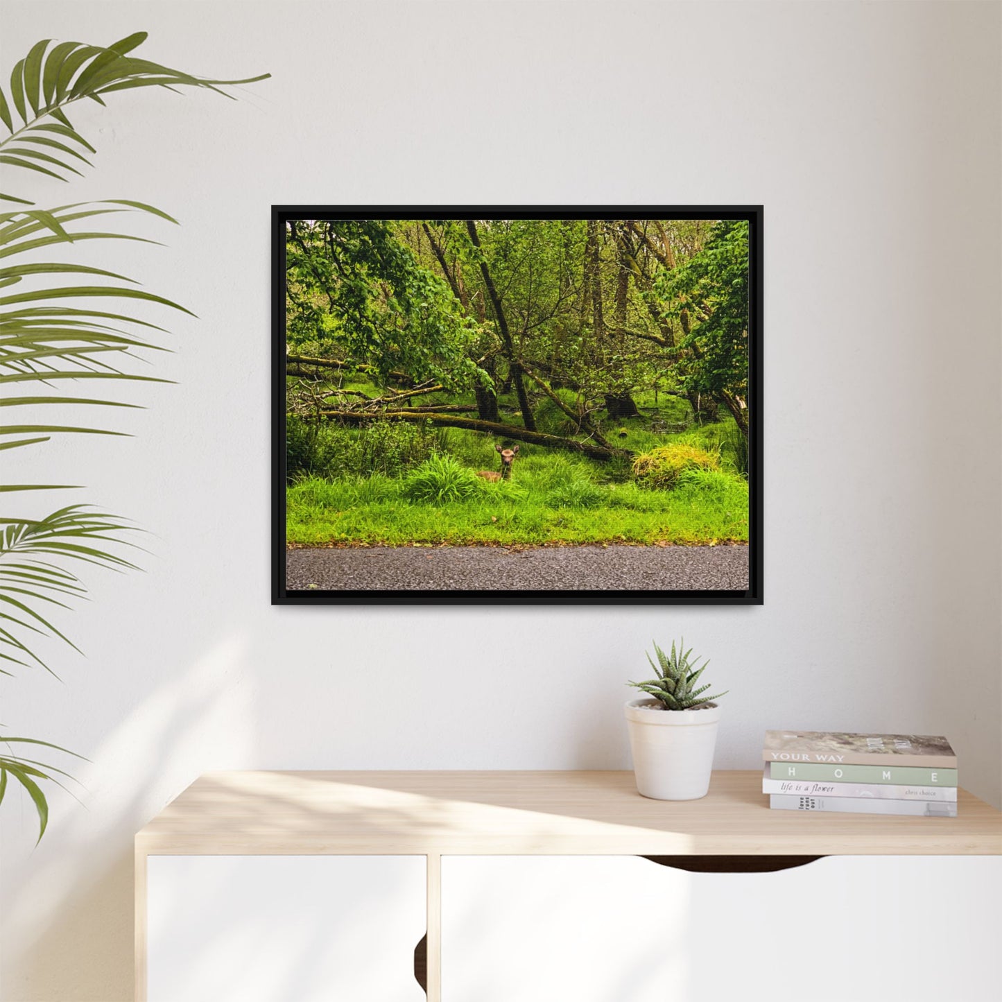Deer in Ditch Matte Canvas, Framed (Multi-color)