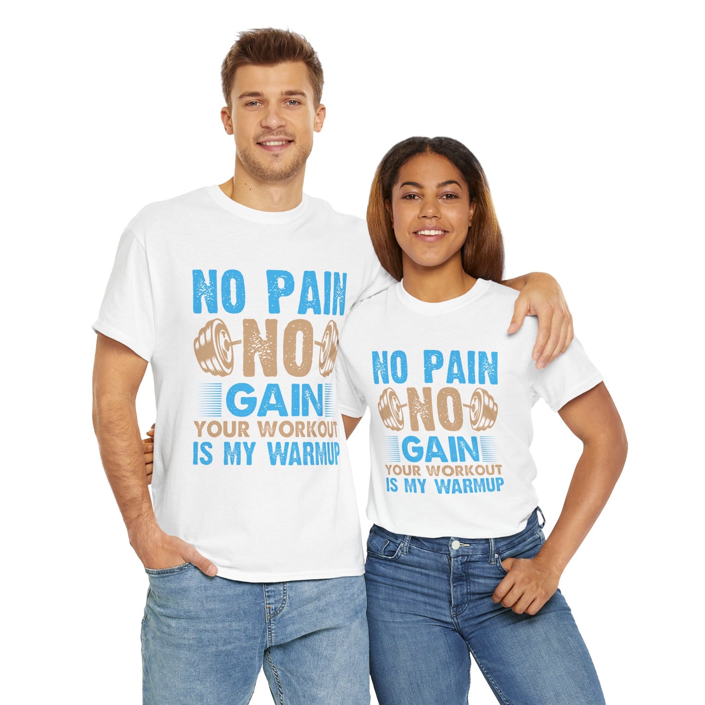 Unisex Heavy Cotton Tee - "No Pain, No Gain" Fitness Motivational Shirt