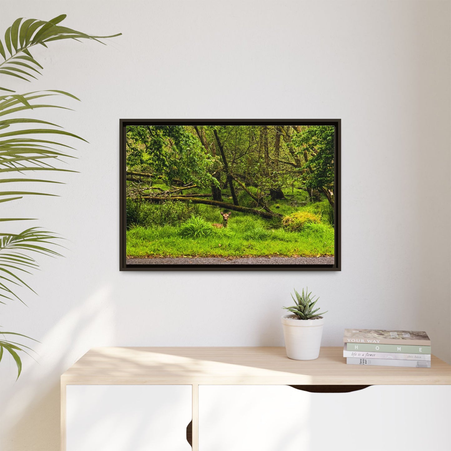 Deer in Ditch Matte Canvas, Framed (Multi-color)