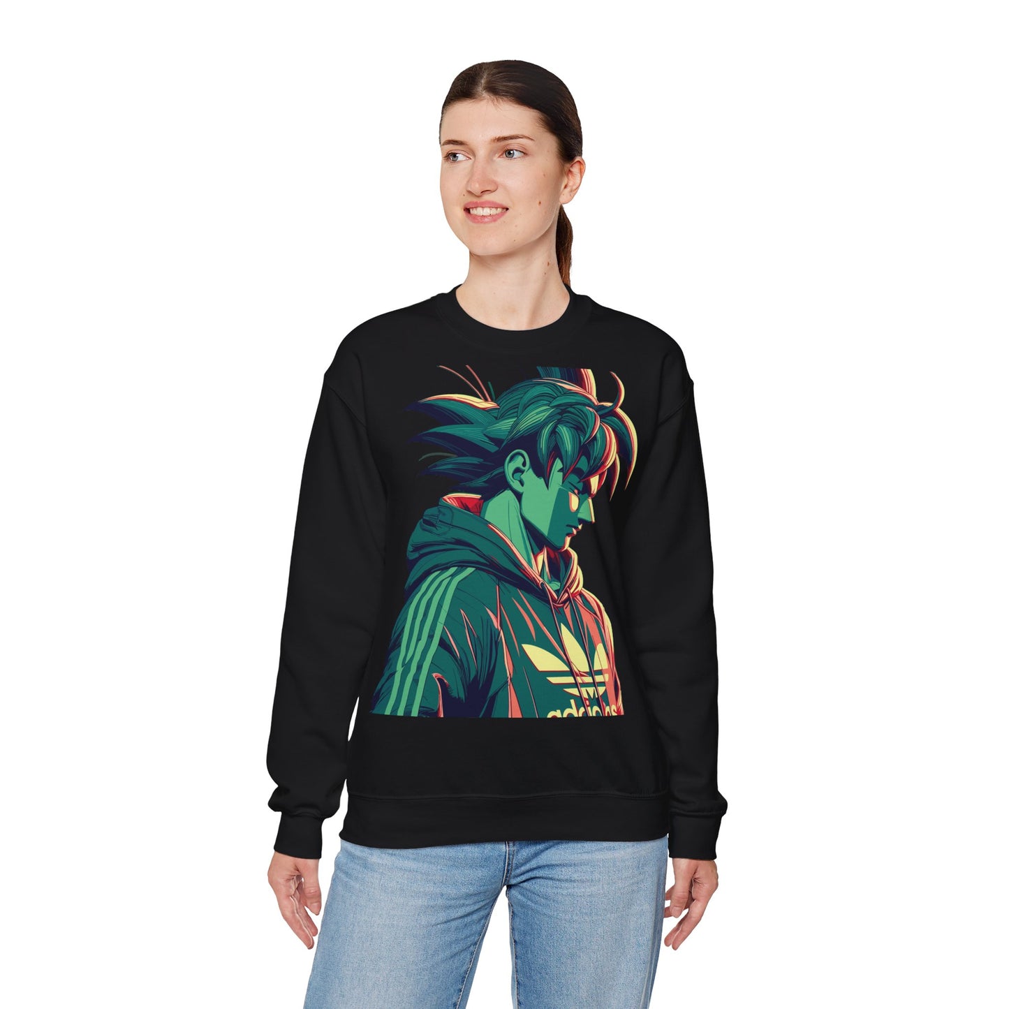 Anime-Inspired Unisex Crewneck Sweatshirt - Trendy Green Character Design