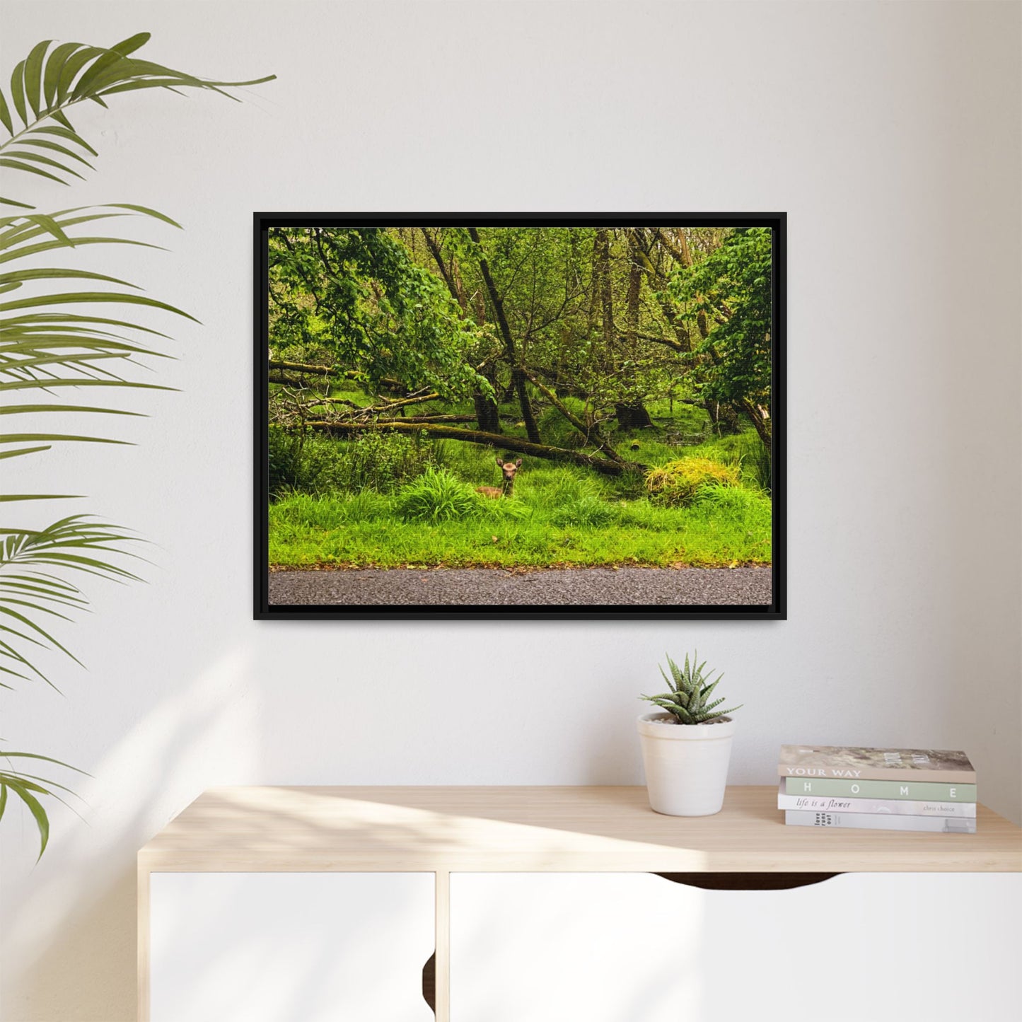 Deer in Ditch Matte Canvas, Framed (Multi-color)