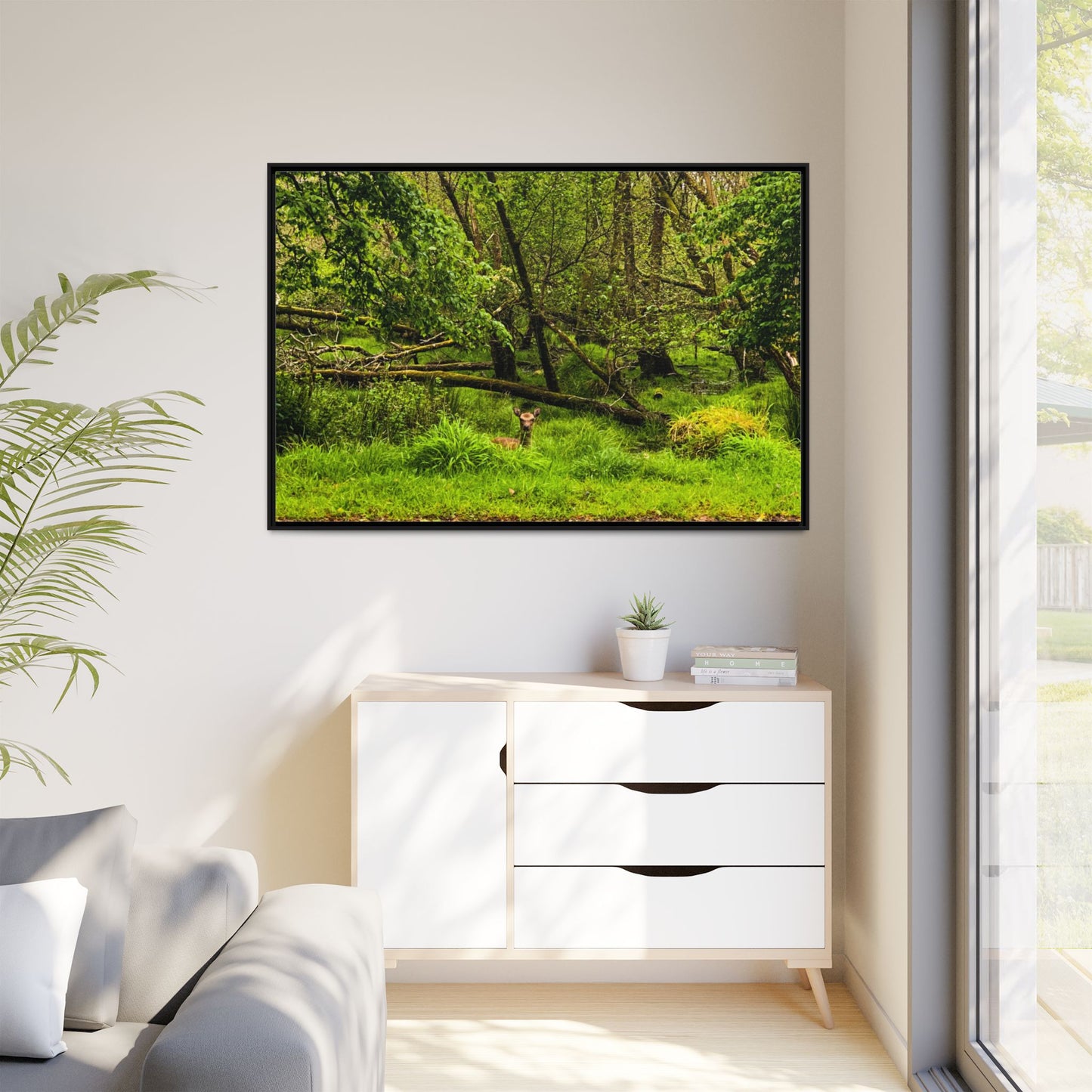 Deer in Ditch Matte Canvas, Framed (Multi-color)
