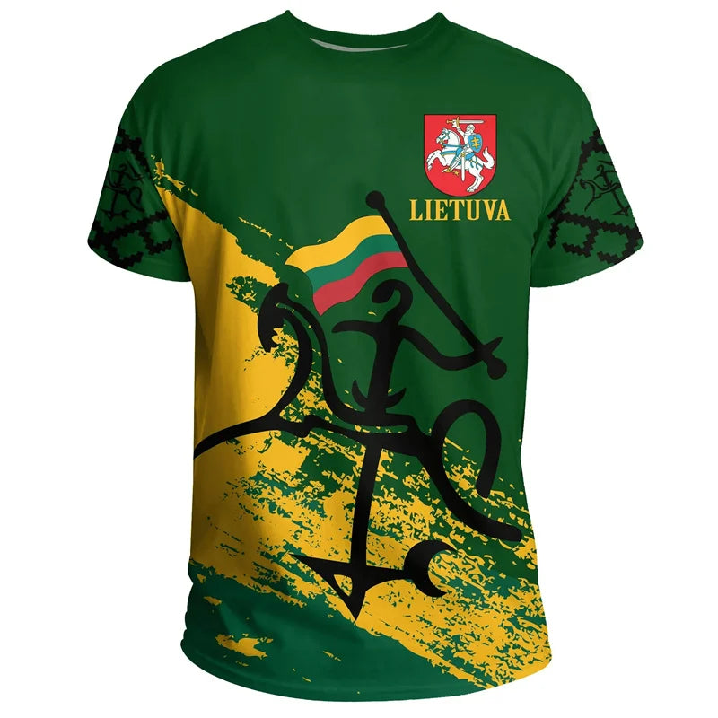 Lithuania 3D Print T Shirt National Emblem Pattern Short Sleeve
