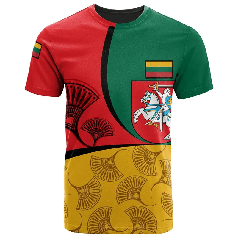 Lithuania 3D Print T Shirt National Emblem Pattern Short Sleeve