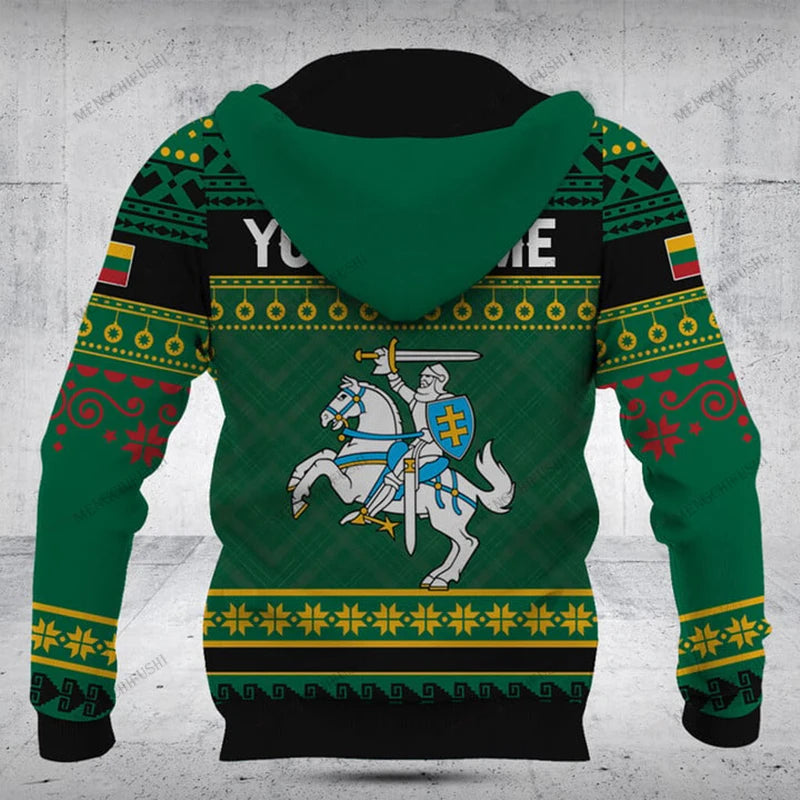 Customize Lithuania Symbol Christmas Unisex Hoodies Loose Tops Sweatshirts Winter
