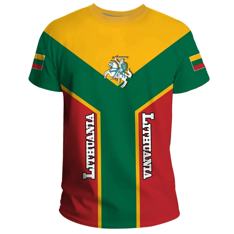 Lithuania 3D Print T Shirt National Emblem Pattern Short Sleeve