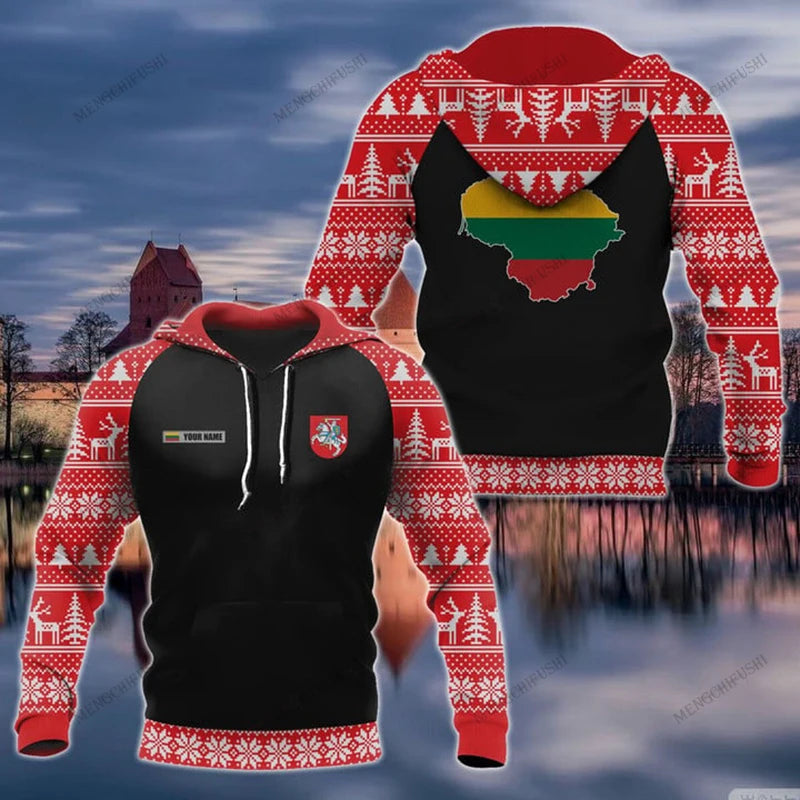 Customize Lithuania Symbol Christmas Unisex Hoodies Loose Tops Sweatshirts Winter