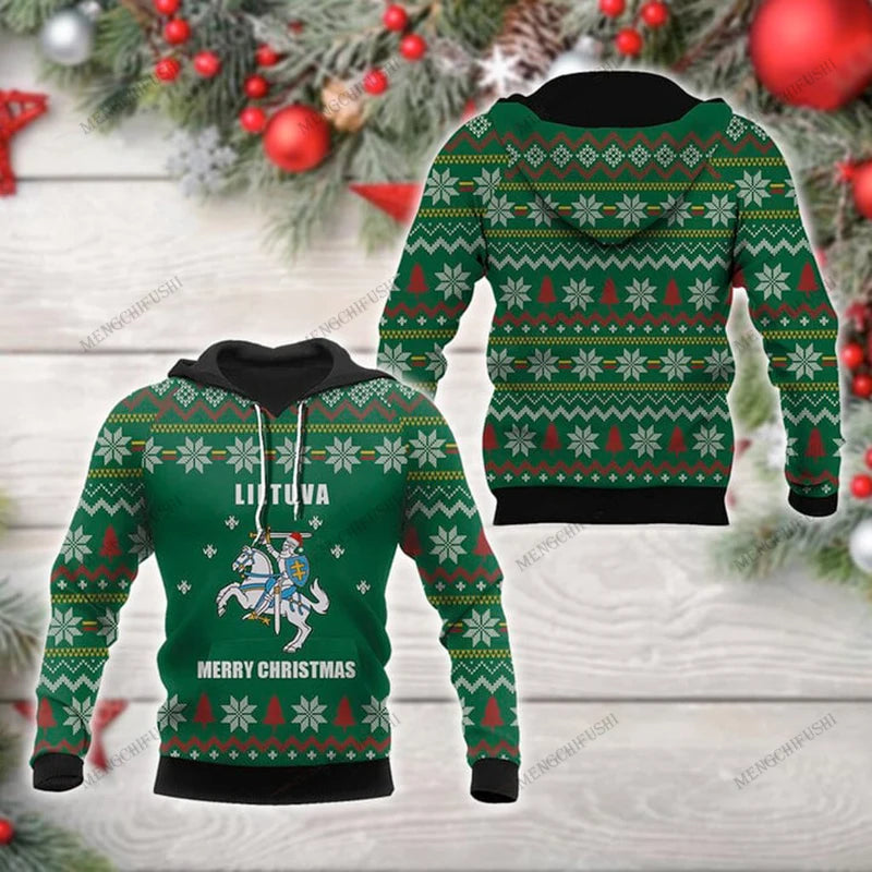 Customize Lithuania Symbol Christmas Unisex Hoodies Loose Tops Sweatshirts Winter